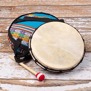 NOVICA Handmade Leather and Wood Drum Cumaru in Peru Assorted Musical Instruments Traditional 'Sacred Sound'