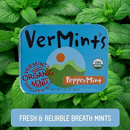 Miniatura 4 de Mentas orgánicas de VerMints, sabor a menta, todo natural, sin OMG, sin nueces, sin gluten, vegano, KSA Kosher, paquete de 6, latas de 1.41 onzas