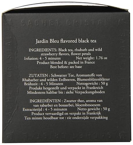 Miniatura 4 de Dammann Freres Sachets, Bolsas de té Jardin Bleu, té negro francés gourmet premium, mezcla de fresa, sabores de ruibarbo, 25 unidades (paquete