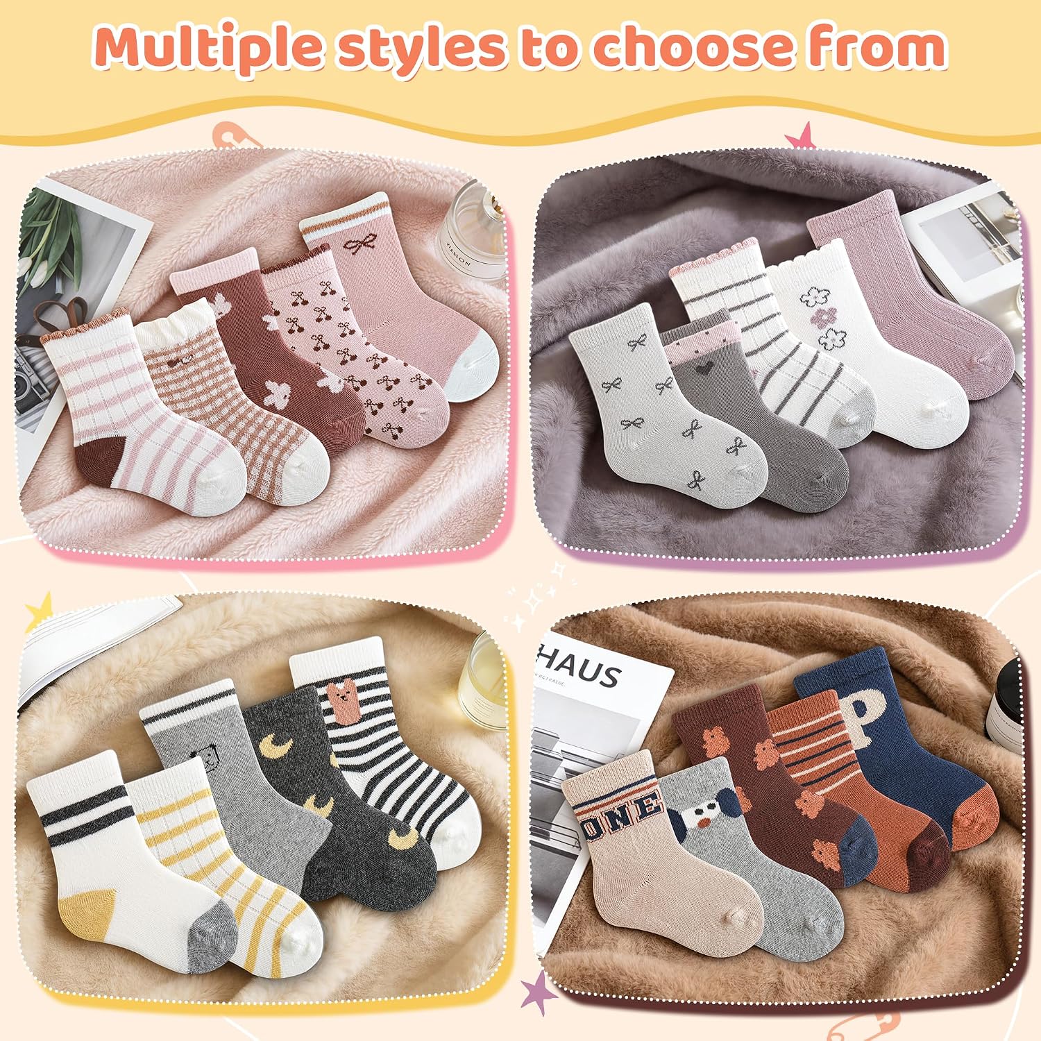 Adorable Baby Socks, Cartoon Stripe Calf Socks for Infants, Loose Mouth Design for Comfort, Spring & Autumn, 5 Pack