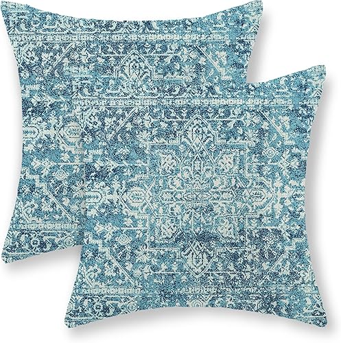 BETGINY Fundas de almohada boho de 20x20, Fundas de almohada decorativas de diseño étnico azul verdoso para exteriores, Fundas de almohada