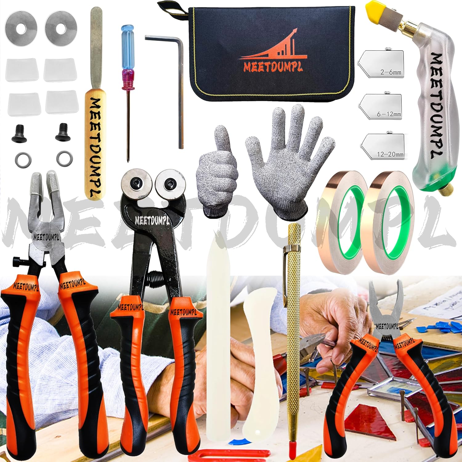 26pcs Stained Glass Kit，Glass Cutters Tools，Stained Glass Supplies,Heavy Duty Glass Running Pliers，Wheeled Glass Nippers，Breaker Grozer Pliers，Glass Cutter，for Stained Glass,Mosaics,Fusing,Breaking(3)