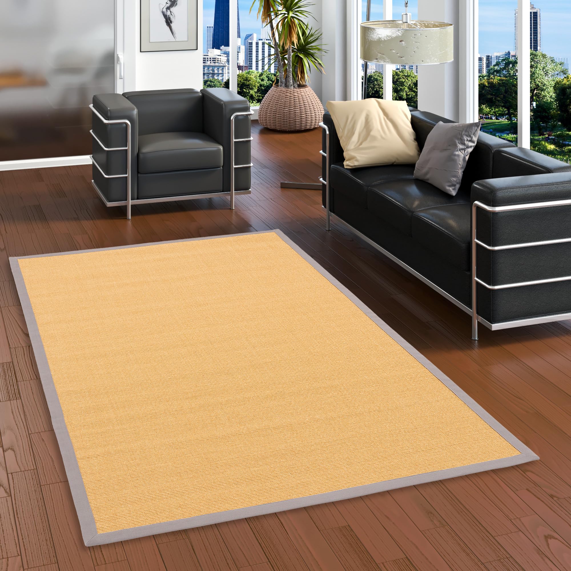 Pergamon Sisalteppich mit Baumwollbordüre - Rutschfester Latexrücken - Verschiedene Größen und Farben - Naturfaser Teppich für Wohnzimmer, Schlafzimmer, Flur und Essbereich - Robust und Pflegeleicht
