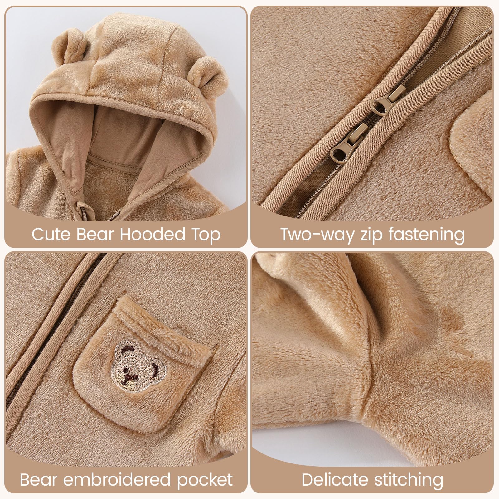 WYTbaby Combinaison pour bébé - En polaire - Combinaison de neige - Une pièce - Pour l'automne et l'hiver - Pour filles et garçons - 0-12 mois