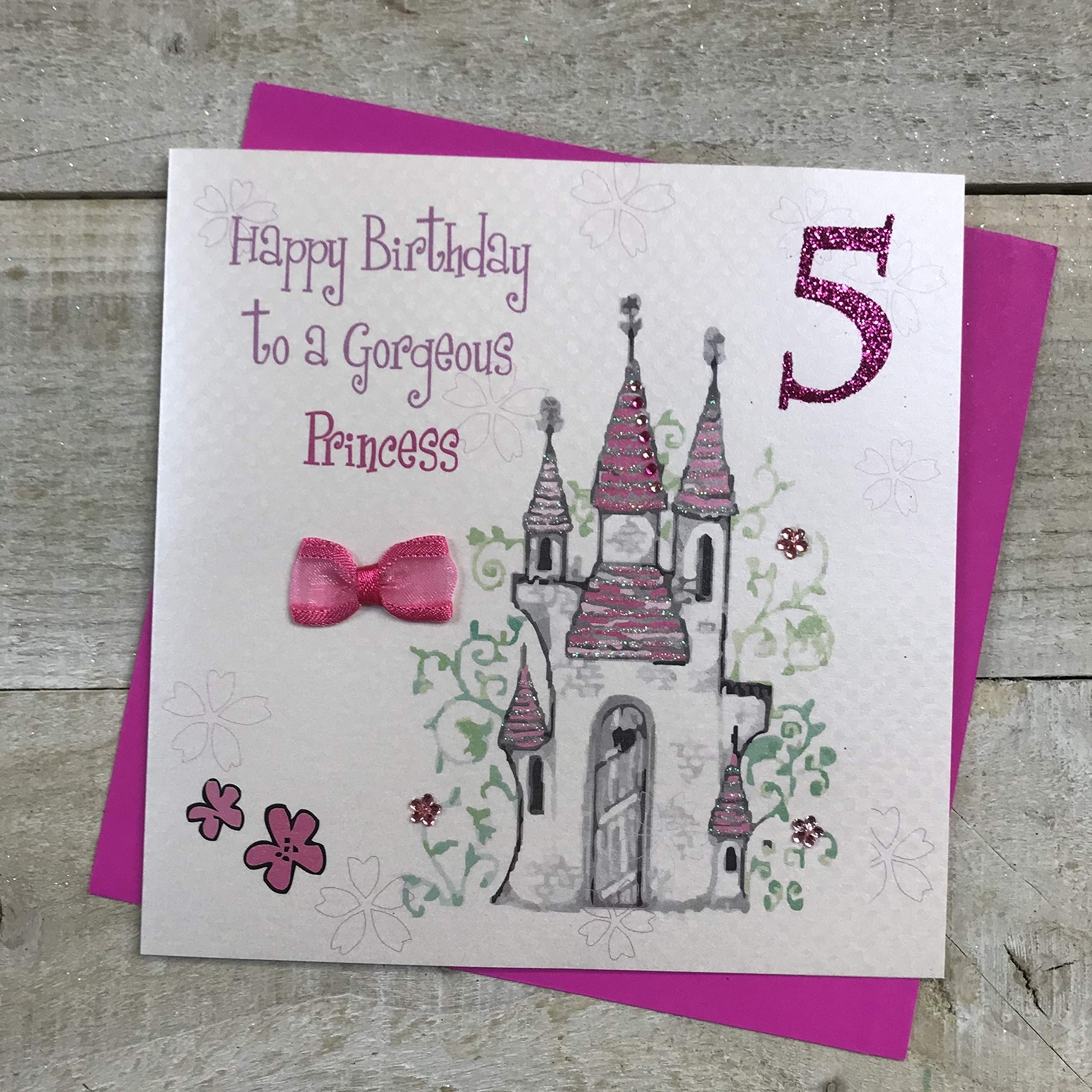 WHITE COTTON CARDS Princess Castle Happy Birthday To A Gorgeous Princess Handmade 5th Birthday Card, GLA5g