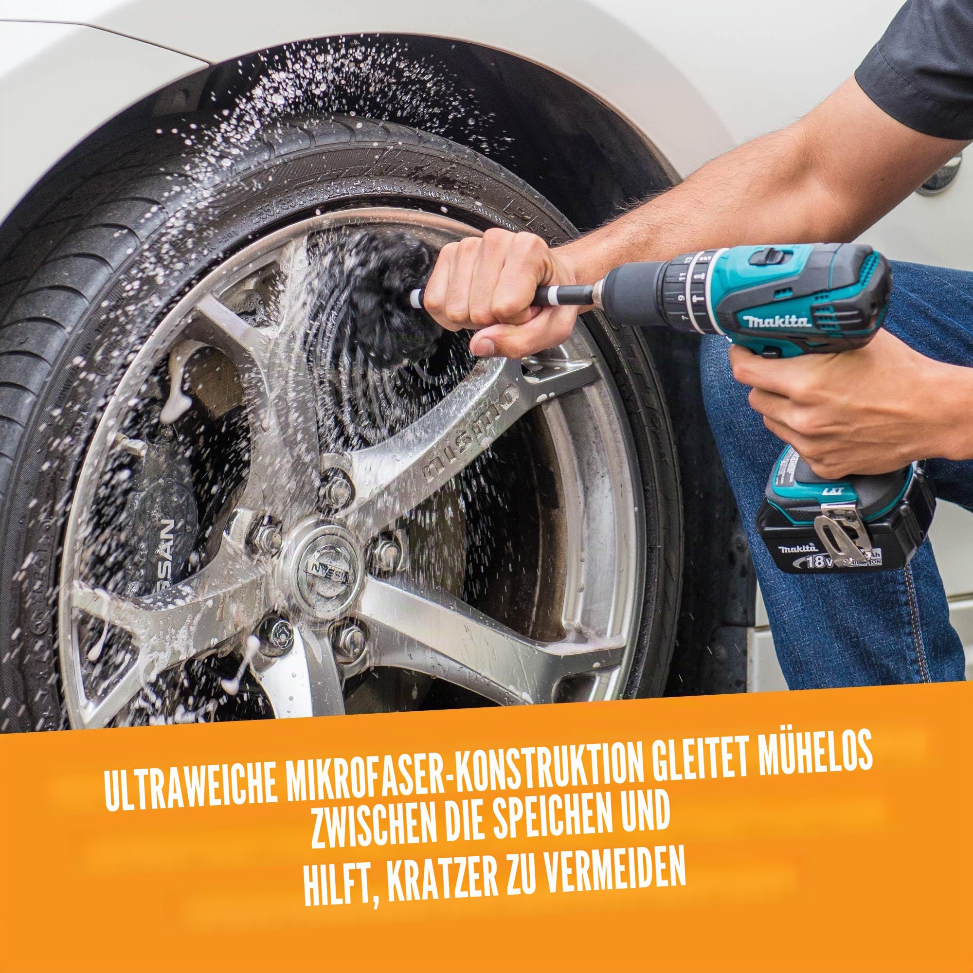 Chemical Guys ACC401 Power Woolie Mikrofaser-Radbürste mit Bohreradapter