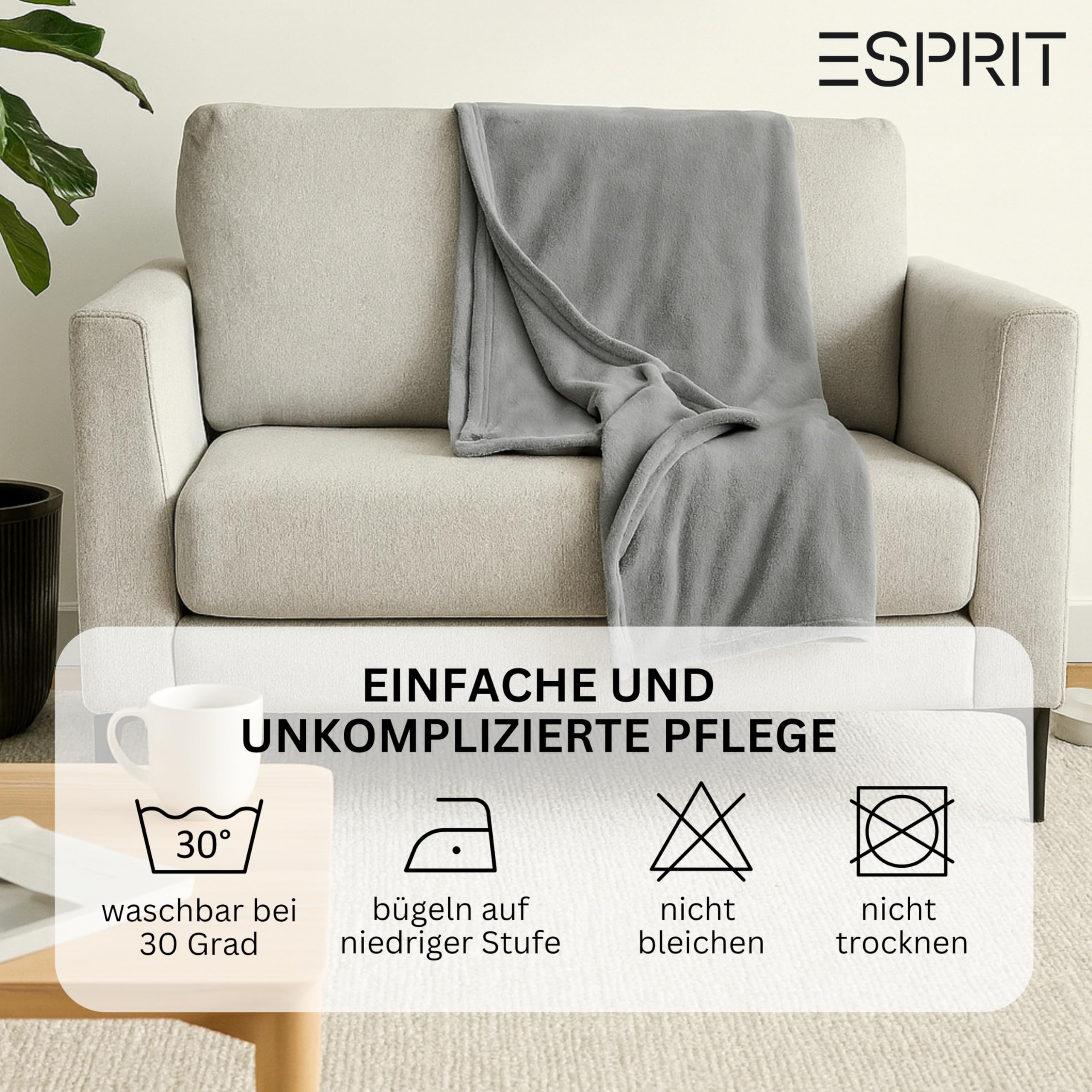 Esprit Kuscheldecke flauschig - Warme Fleecedecke 150x200 grau - Weiche Wohndecke für Couch & Wohnzimmer - Öko-Tex Plaid für Kinder & Baby - Sofadecke leicht & kuschelig für Herbst & Winter