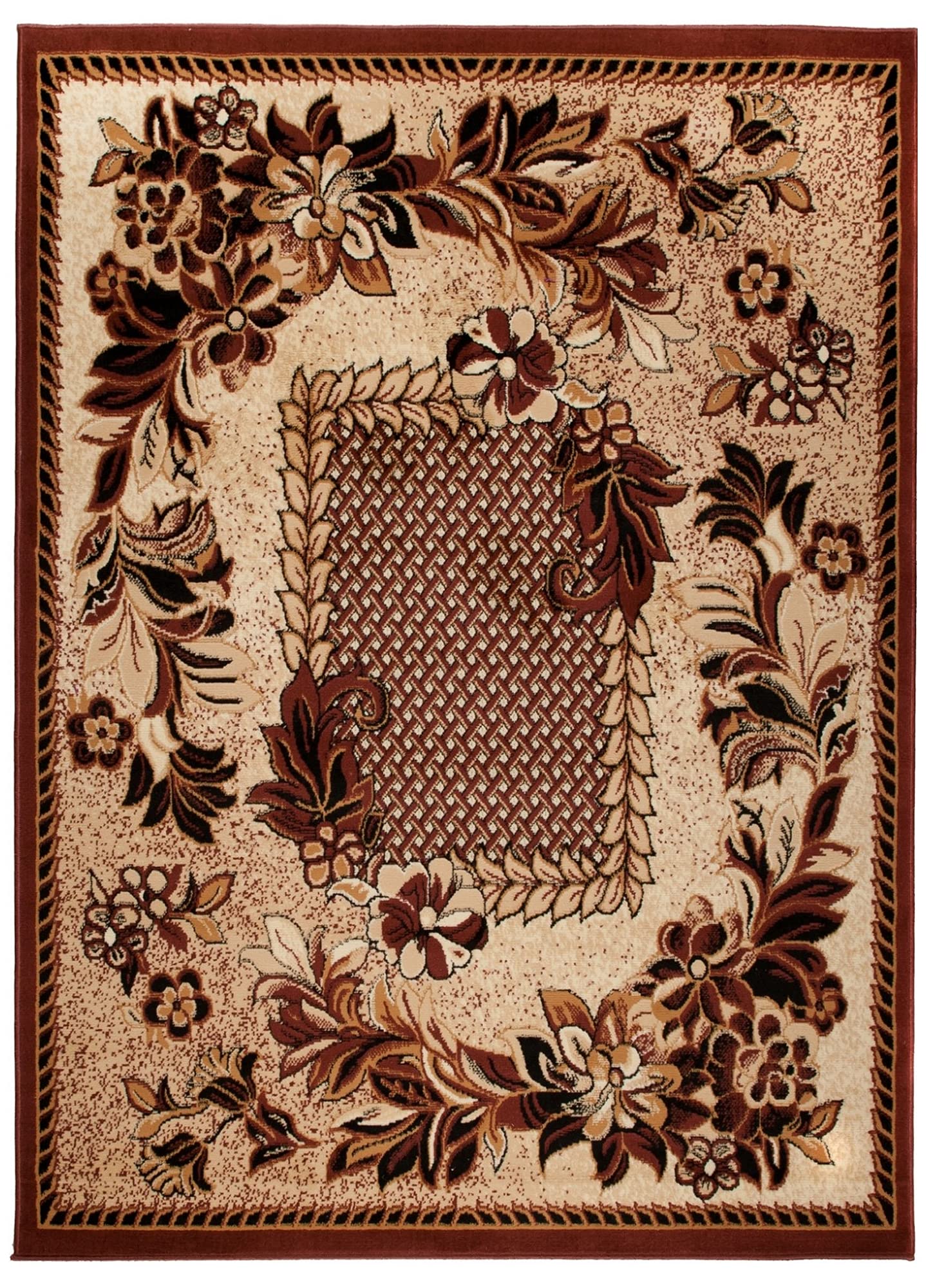 Tapiso Atlas dywan z krótkim włosiem, do salonu, sypialni, nowoczesne kwiaty, liście kwiatowe, beżowe, brązowe, bordiura ÖKOTEX 160 x 220 cm