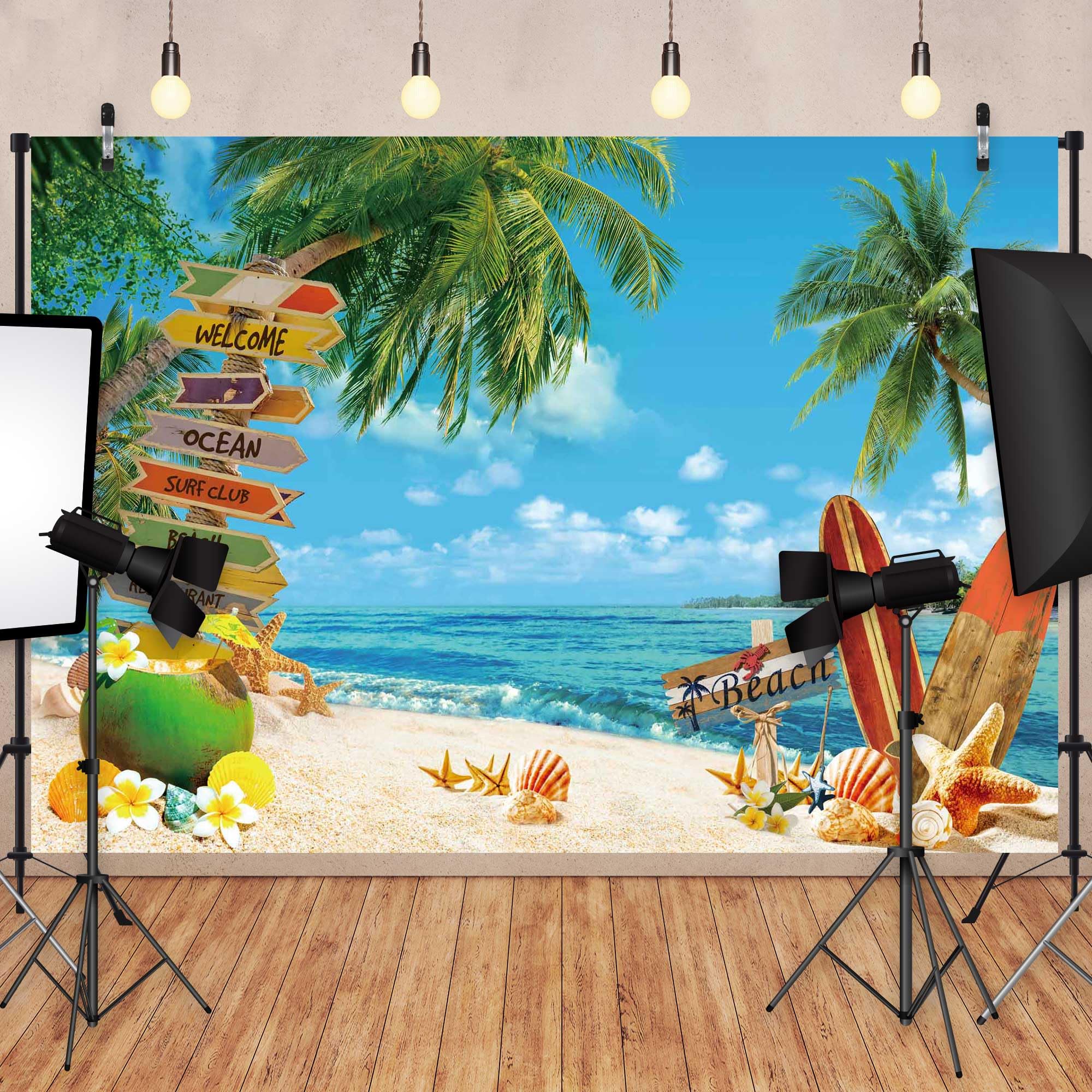 Stoff-Hintergrund 3,6x2,4 M – Tropisches Strand-Design Für Hawaii-Party & Fotos