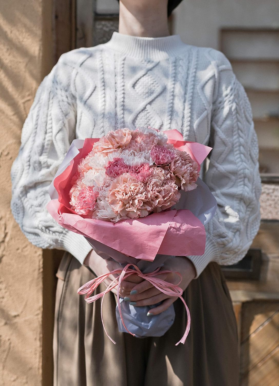 人気ショップが最安値挑戦 Hitohana ひとはな カーネーション 花束 M ラウンドブーケ ピンク