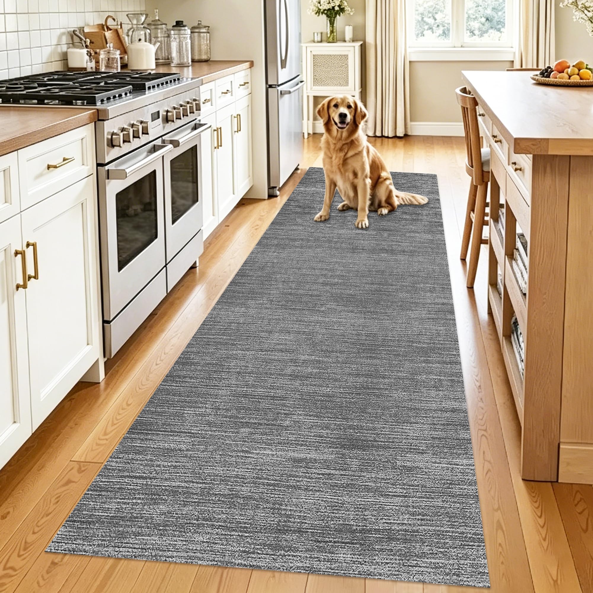 Alfombra corredor antideslizante 90 x 200 cm gris lavable para alfombras de área de cocina