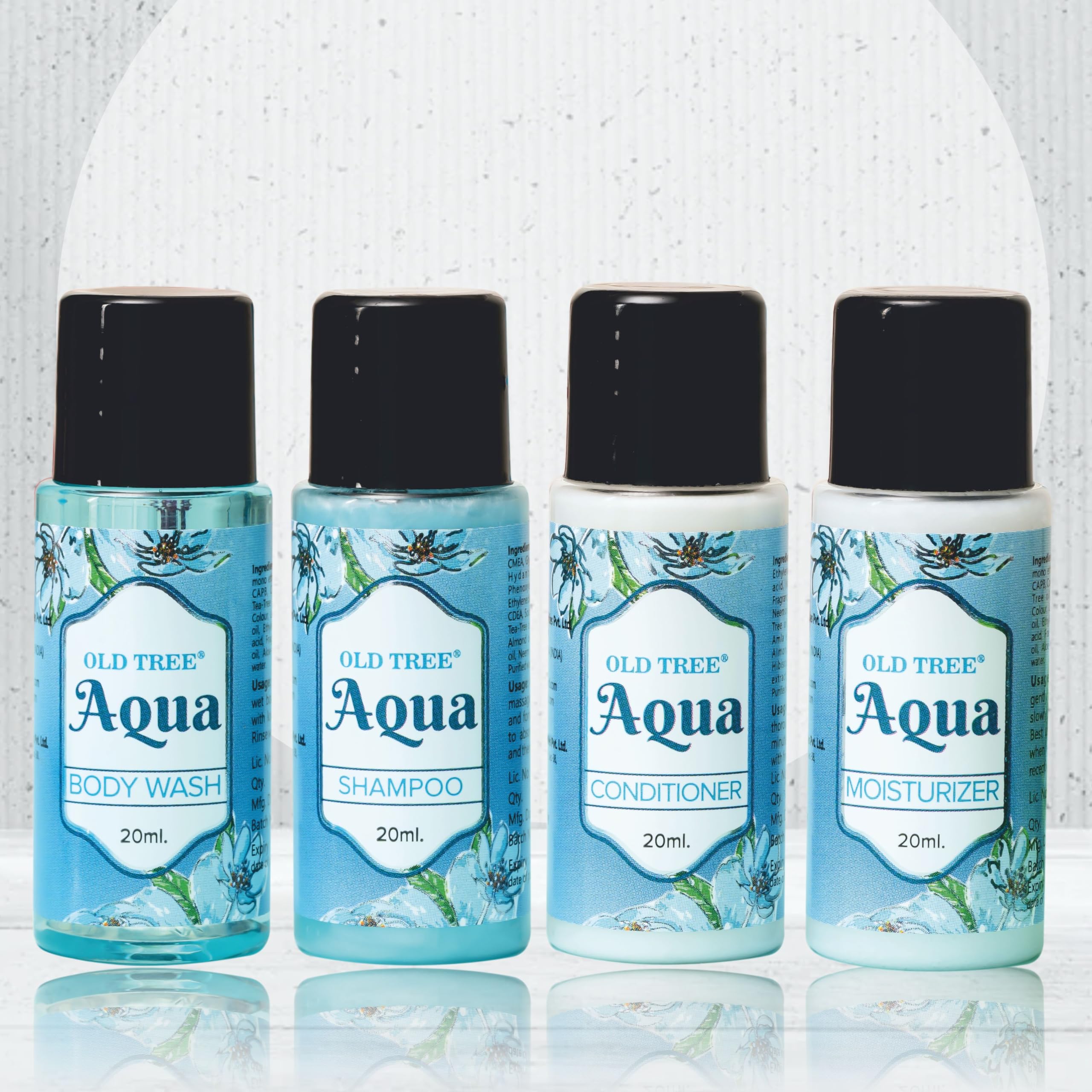 Old Tree Aqua Body Care Travel Kit 20ml (Total 100 Pcs) | Shampoo 25pcs, Conditioner 25pcs, Bath Gel 25pcs, Moisturizer 25pcs for Hotel, Guest House| Travel Size Toiletries Kit, Hotel Guest Amenities-image-44