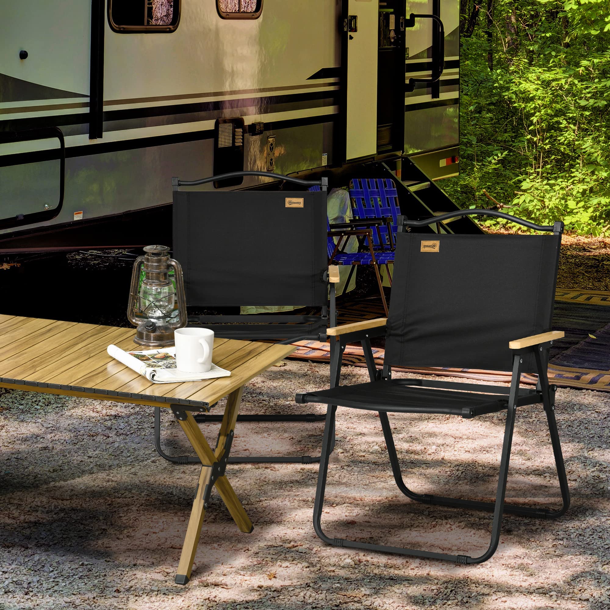 Outsunny Klappstühle 2er Set – Campingstühle Mit Netzstoff & Armlehnen (bis 120 Kg)
