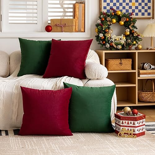 Miniatura 4 de FEVERQIYI Juego de 2 fundas de almohada de terciopelo de 20 x 20 pulgadas, fundas de almohada cuadradas decorativas de color verde militar, fundas