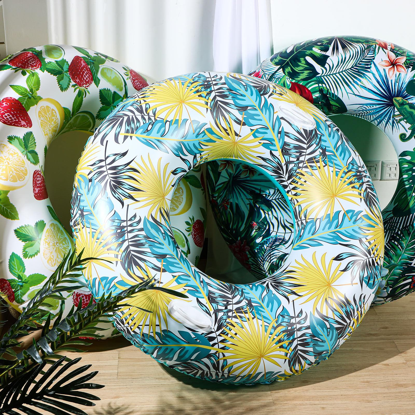 PullCrease 3 Pcs Inflatable Pool Floats 47 Inch Pool Floaties Tubes Jumbo Pool Tubes Pool Rings for Adults Summer Beach Bachelorette Wedding Party Decor Supplies