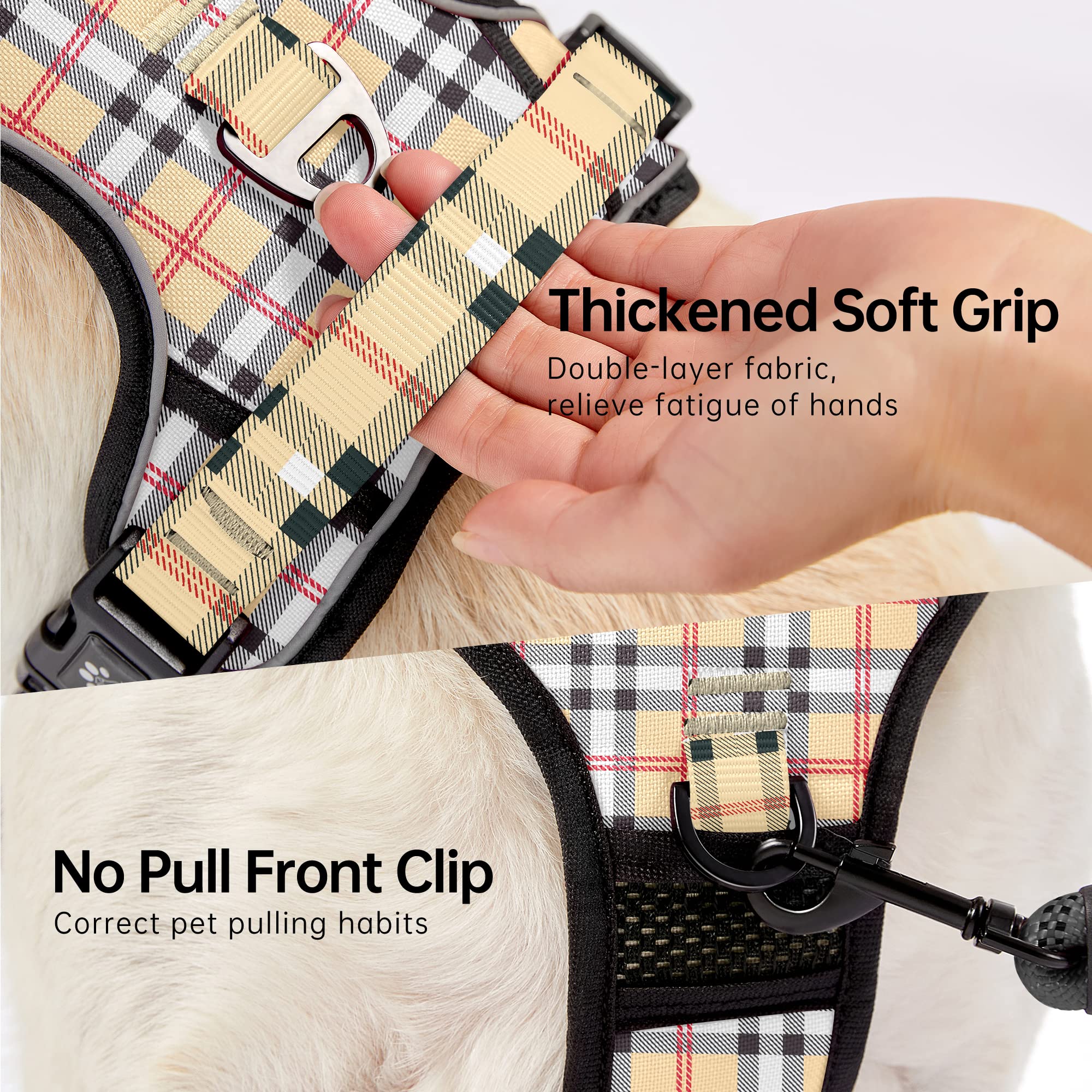 NESTROAD No Pull Dog Harness With Leash - Reflective, Padded Vest Harness For Small Dogs (Checkered Red, Small)