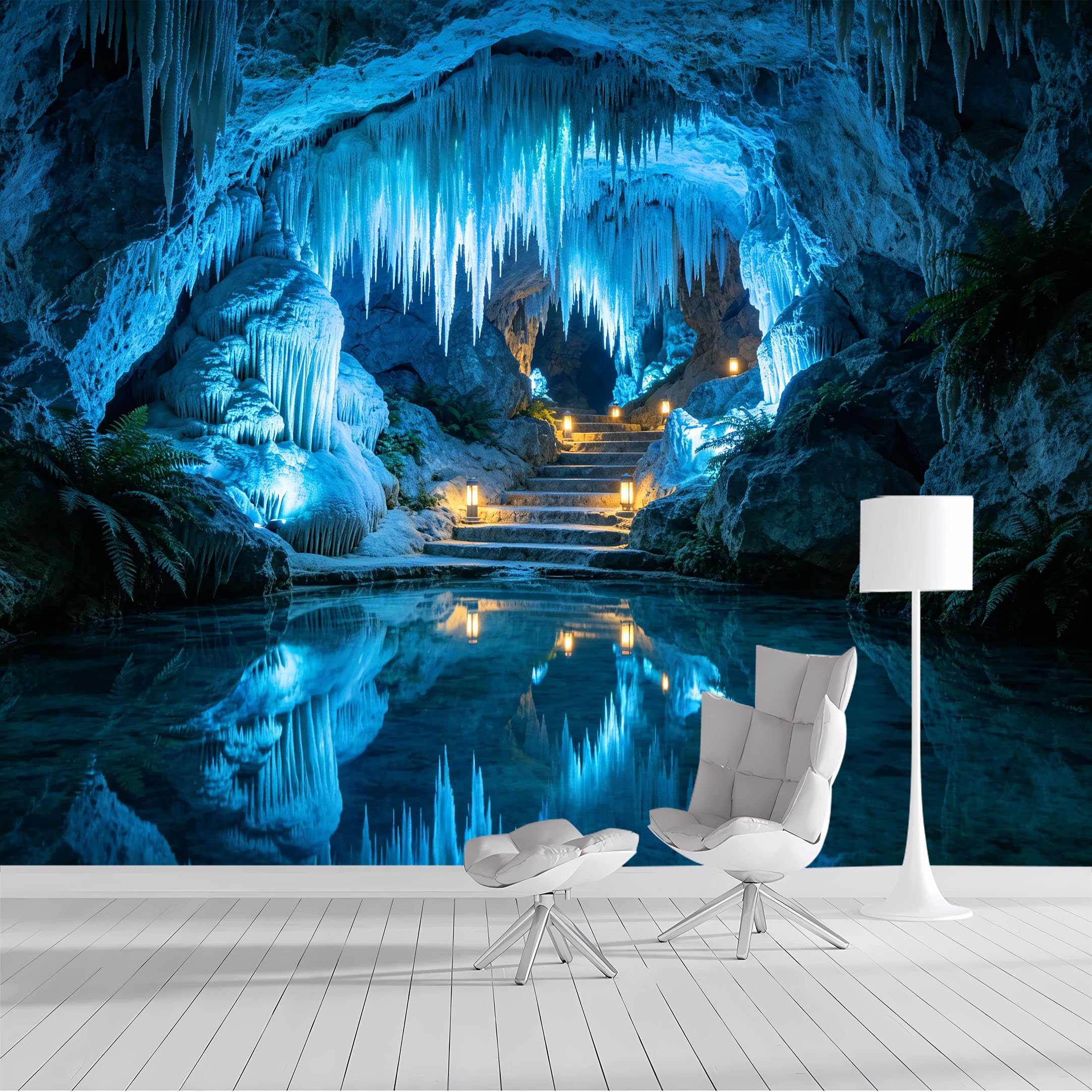 Yzpallescene Bh260711077 Custom Size Wall Mural Frozen Cave Icicle Fantasy Selfadhesive Wall Fabric Removable Peel And Stick Wallpaper Wall Decor For Living Room Bedroom Bathroom
