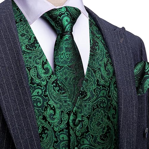 Miniatura 2 de Barry.Wang Chaleco de traje para hombre formalocio Paisley Jacquard seda corbata bolsillo cuadrado chaleco conjunto boda 5PCS