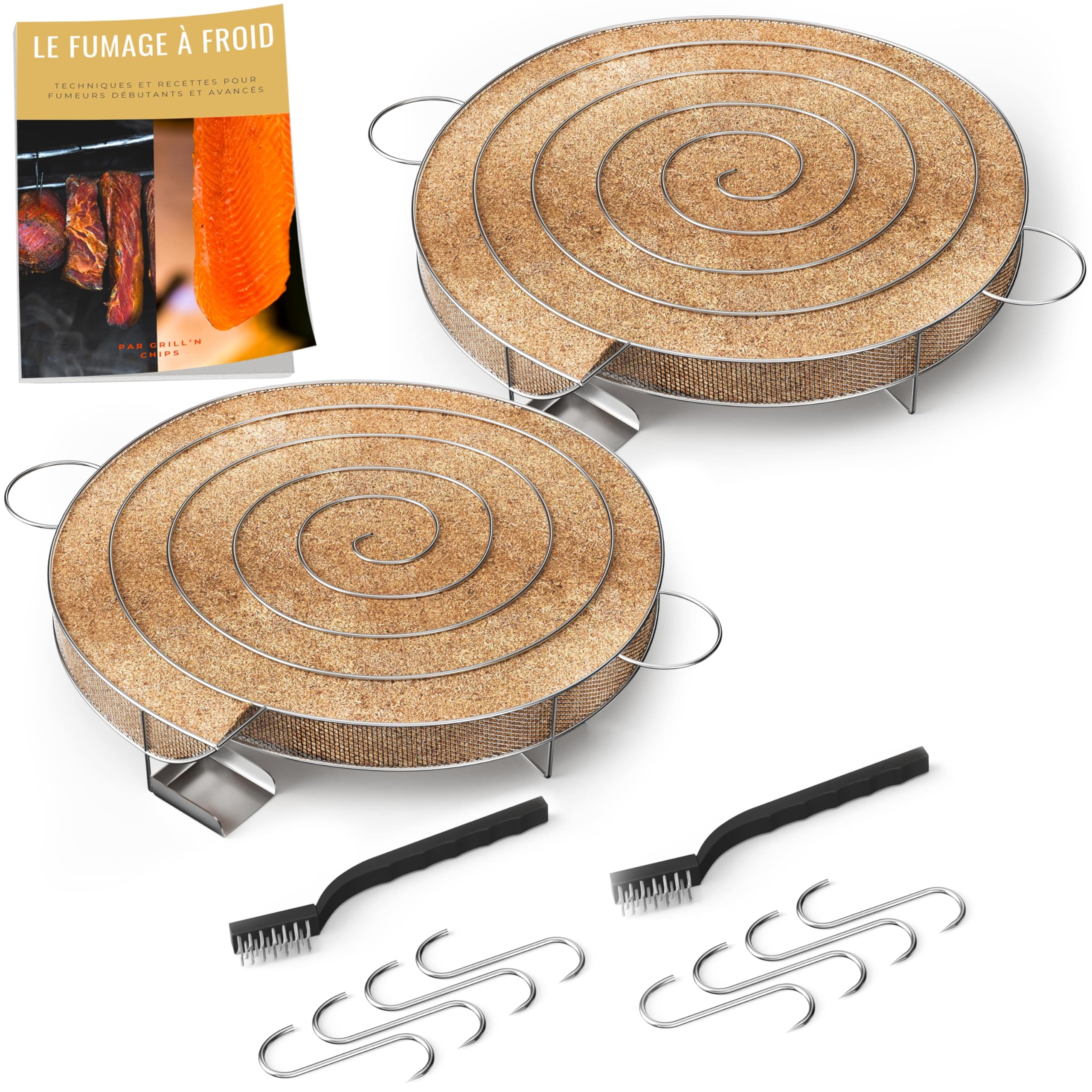 2 X Générateur (30 cm)/Serpentin de Fumée Froide pour Fumoir Viande et Poisson + 4 crochets et 1 Brosse de nettoyage - Guide Numérique PDF à Télécharger (Offert)