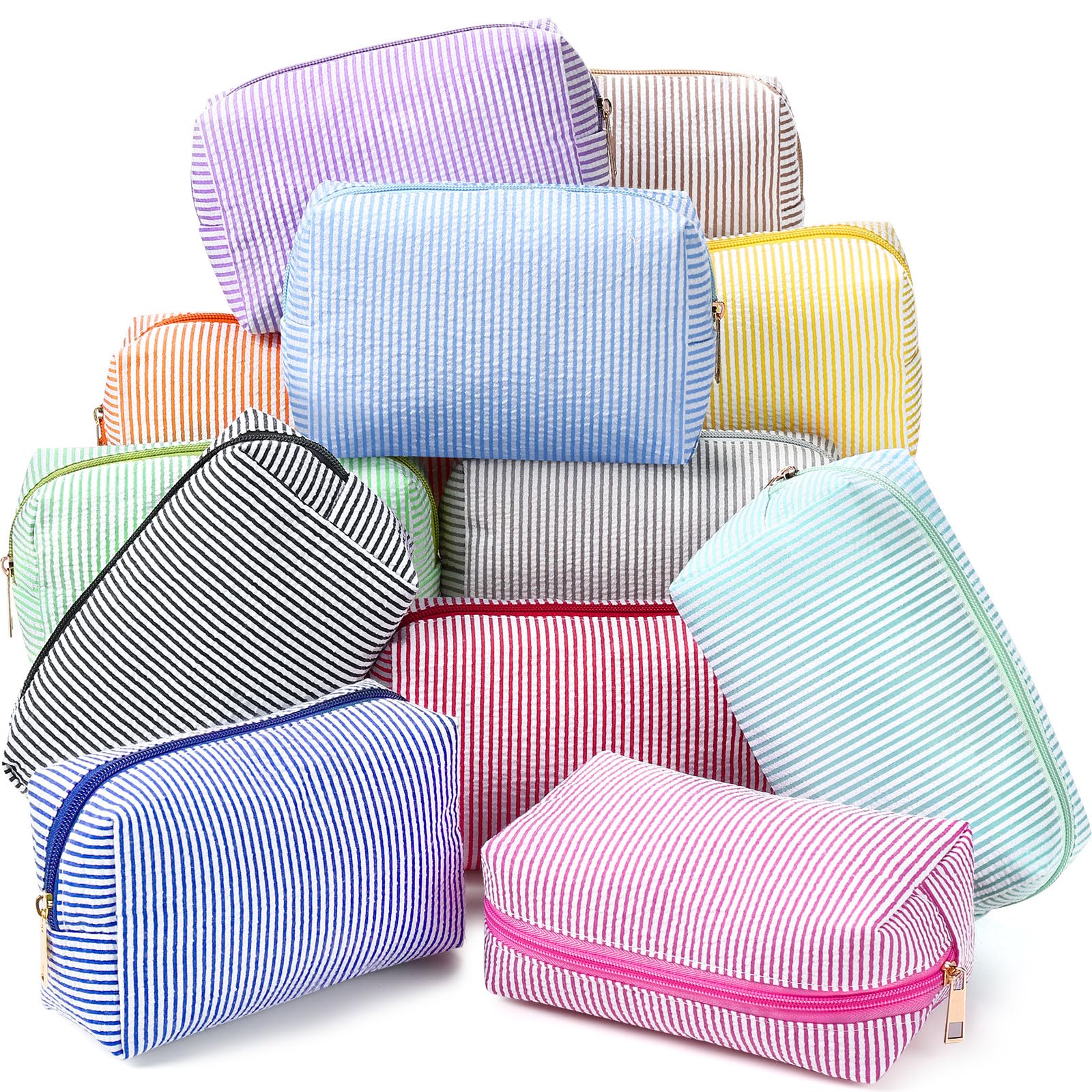 Sanwuta Bolsas de cosméticos de sirsaca a granel, bolsas de maquillaje a rayas para mujer, bolsa grande de almacenamiento preparada, organizador de viaje para boda, dama de honor, novia, regalo para