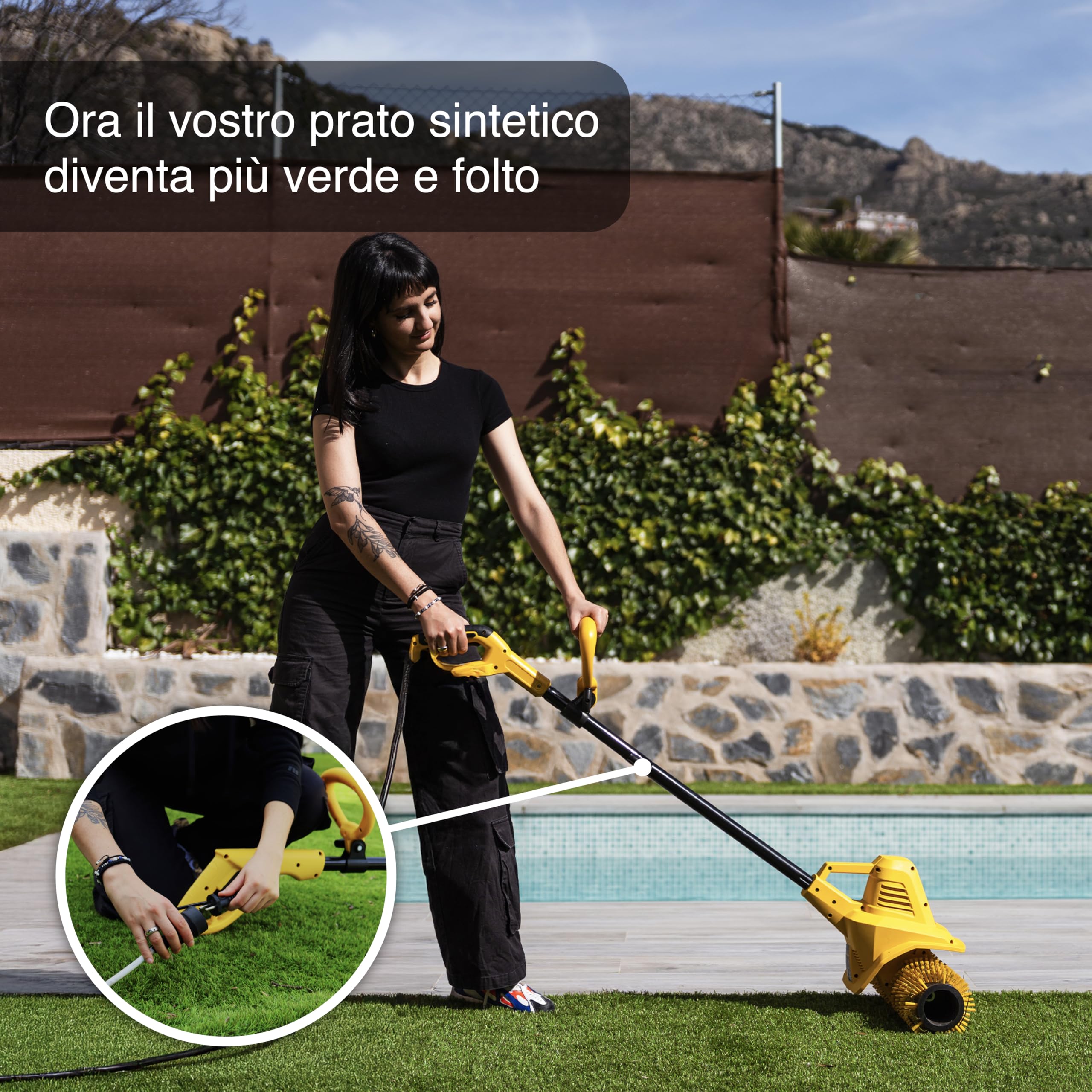Garland - Spazzatrice per Prato Artificiale Roll&Comb 141E-V19 | Potenza 300 W | Elettrica a Spina | Larghezza di Lavoro del Rullo 40 cm | Manubrio Regolabile