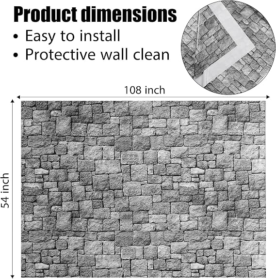 Chuangdi 6 Pcs Stone Wall Paper Roll Brick Tablecloths Party,Gray