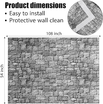 Chuangdi 6 Pcs Stone Wall Paper Roll Brick Tablecloths Party,Gray