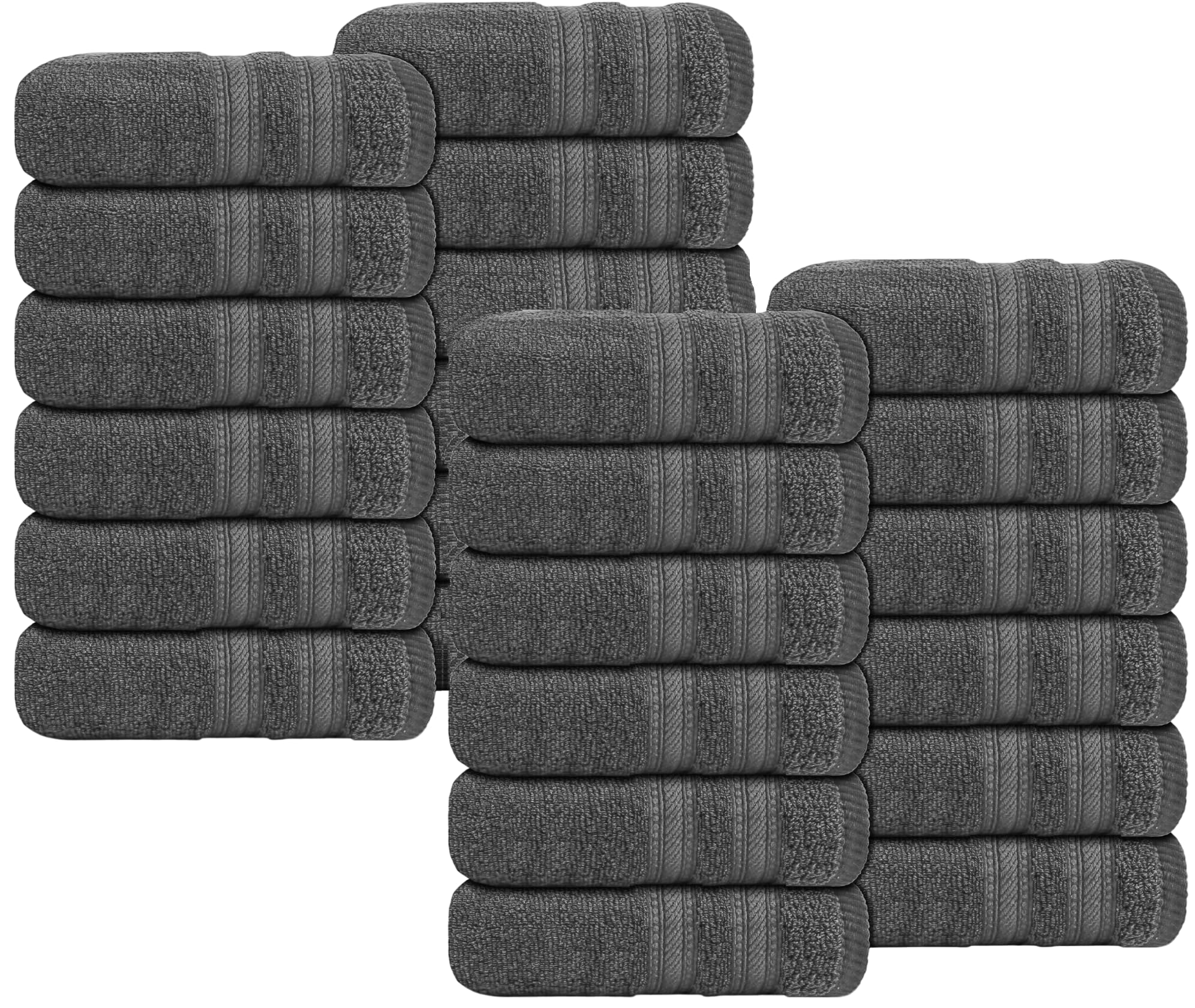 WovenWonder Luxury Flannel Face Cloth Set Egyptian Cotton Super Soft Fingertip Towels 500 GSM Hotel Quality Soft Feel Washcloths (30 x 30 CM) (Charcoal Grey, 24 Pack)