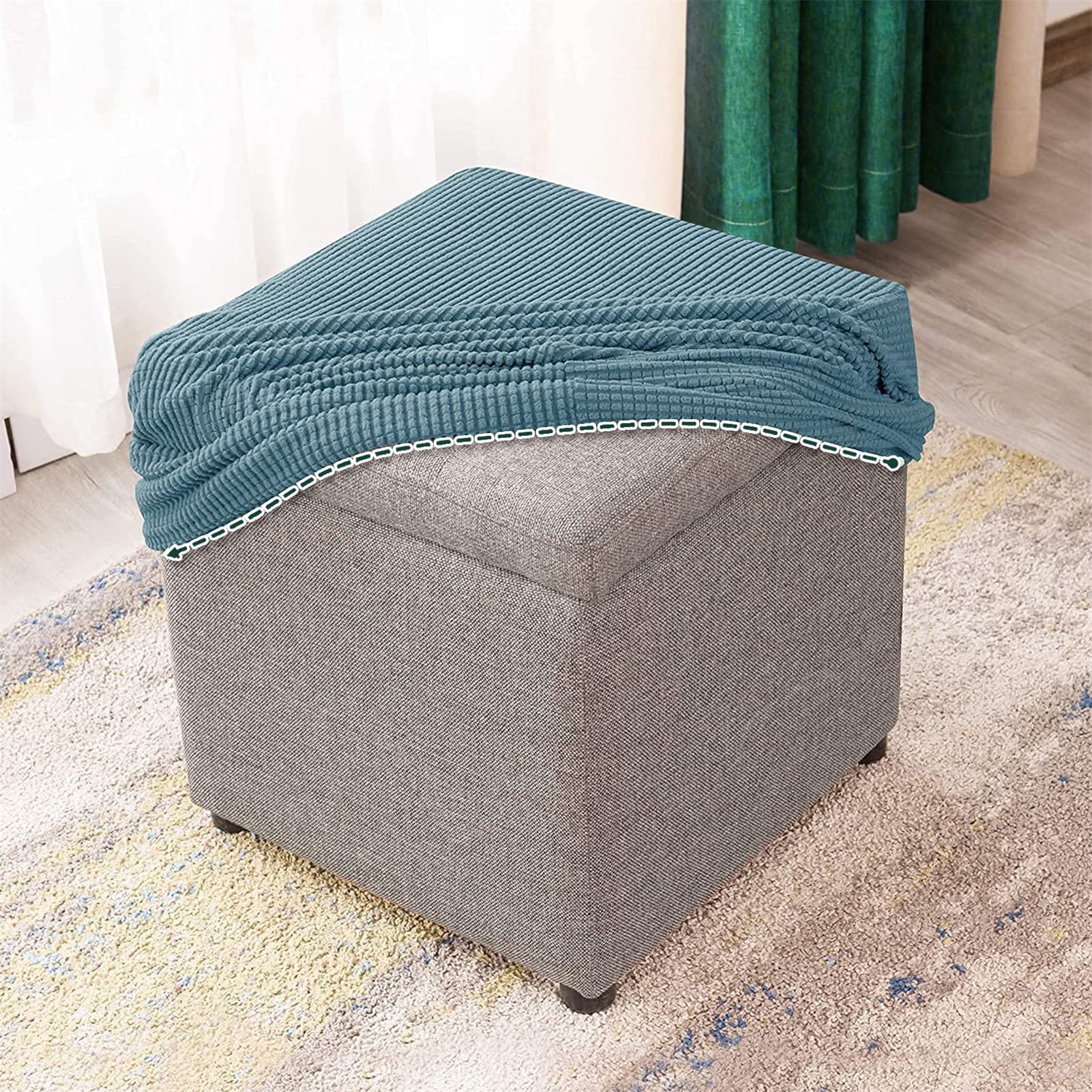 Housse Extensible Jacquard Pour Repose-Pieds / Pouf 45x45x35 Cm – Gris – Lavable, Anti-Poussière & Confortable