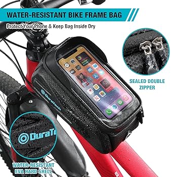 GoldTiger Bike Accessories EVA Hard Shell Bike Frame Bag - Waterproof Mountain Bike Front Top Tube Bag For Phones Up To 6.8" With Rain Cover (Top Tube Bag