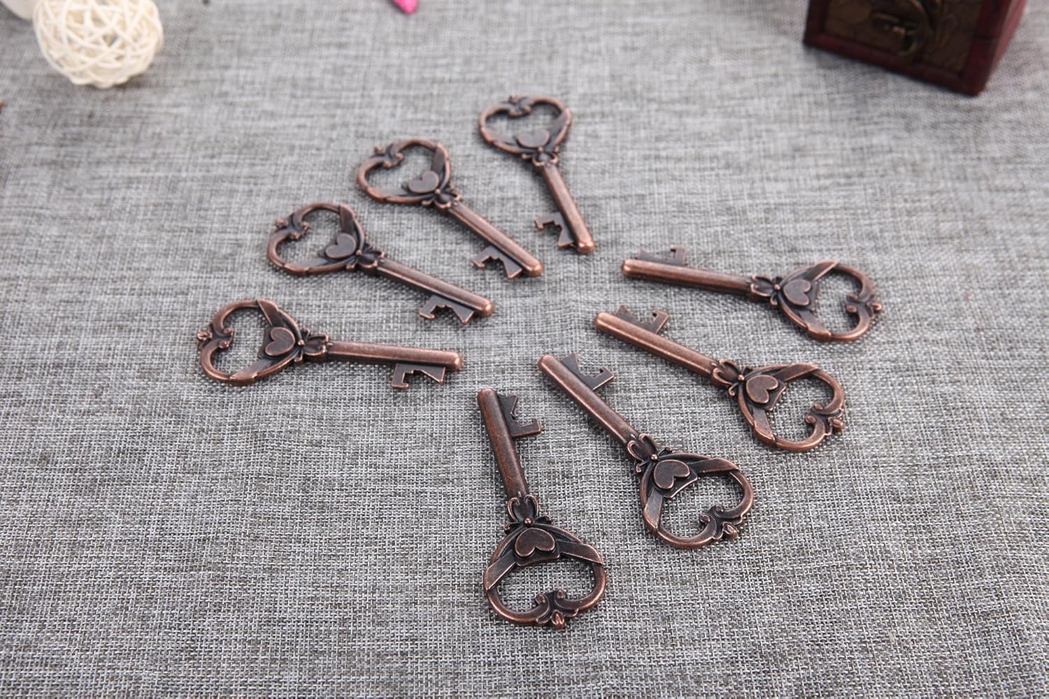 100 Large Copper Heart Antique Skeleton Key Wedding Favor Bottle Openers Rustic Decoration Bridal Shower