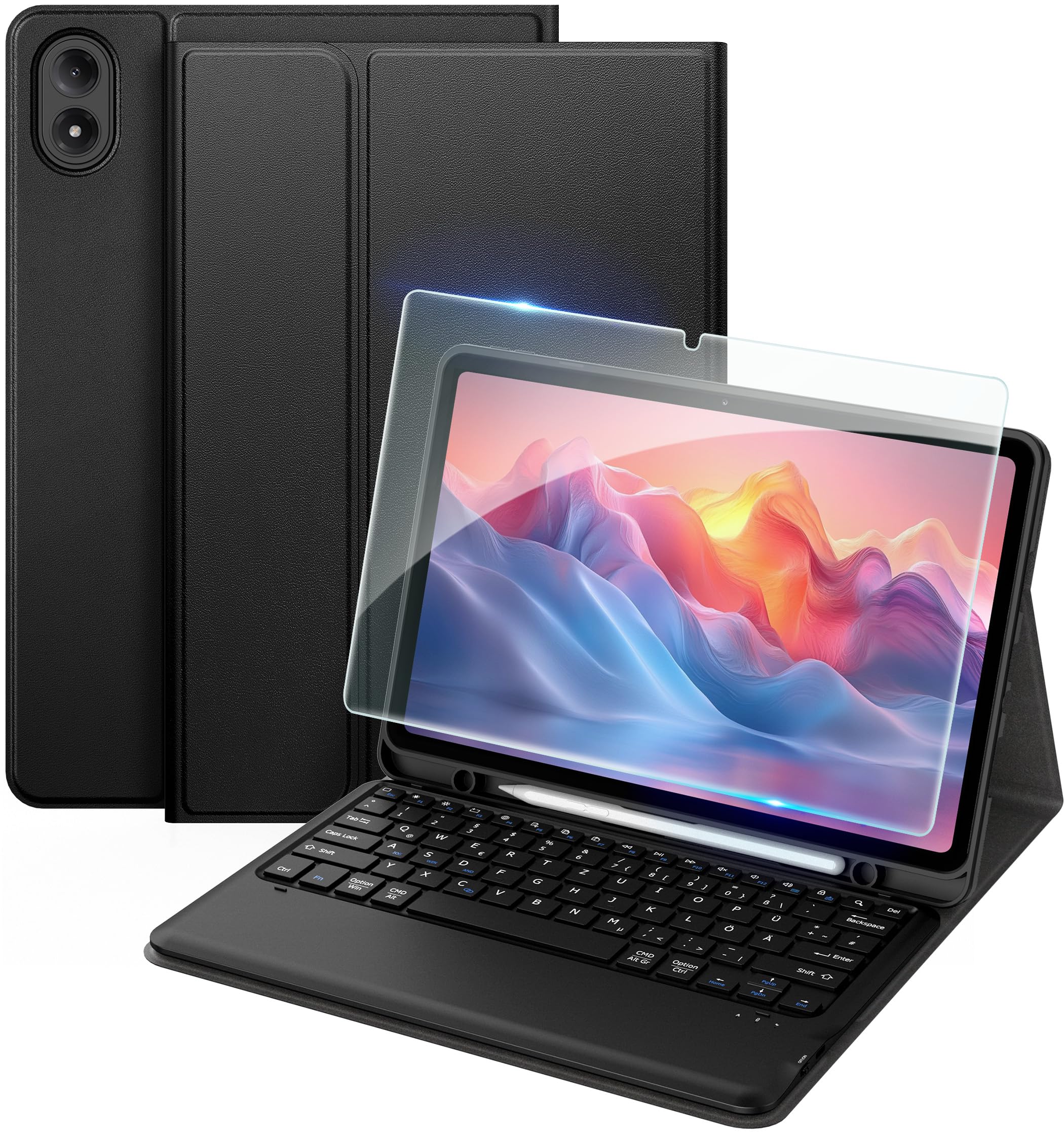 EasyAcc Tastatur Hülle Kompatibel mit Xiaomi Redmi Pad 2 Pro 12.1 Zoll 2025 mit Schutzfolie, [QWERTZ Deutsches], Abnehmbar Tastatur Schutzhülle mit Pencil Halter (Schwarz)