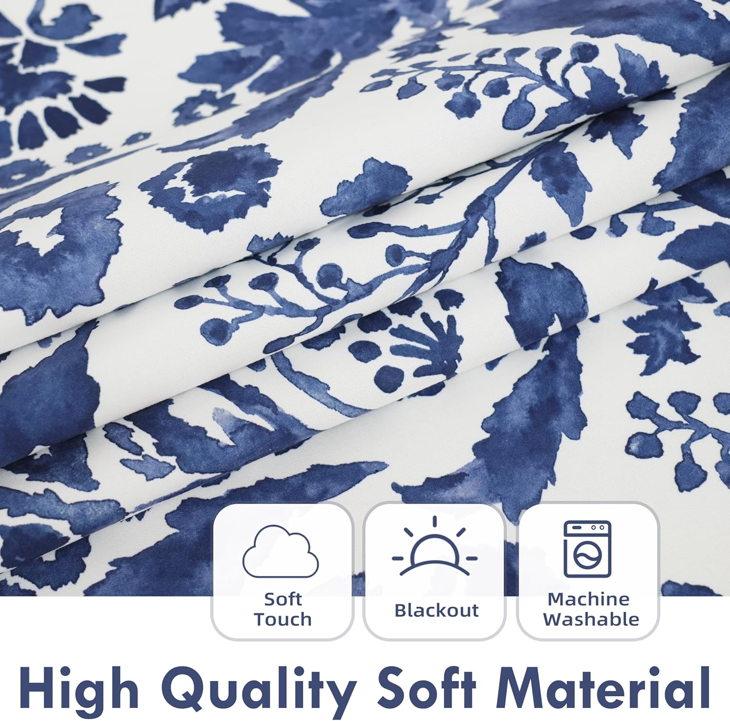 DriftAway Julia Watercolor Blackout Room Darkening Lined Thermal Insulated Energy Saving Window Curtains 2 Layers 2 Panels Each Size 52 Inch by 63 Inch Navy