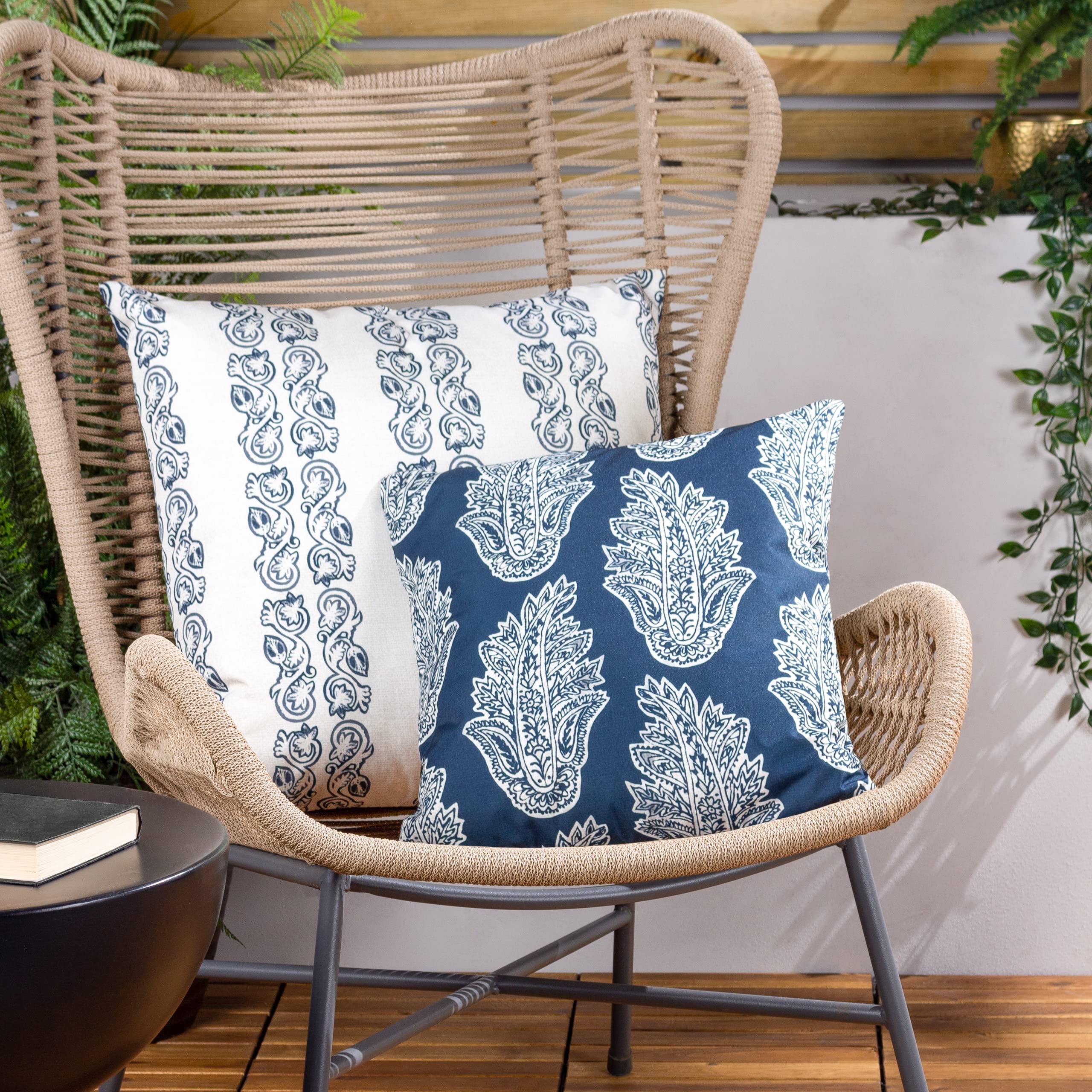 Paoletti Kalindi Paisley Outdoor Polyester Filled Cushion - Twin Pack