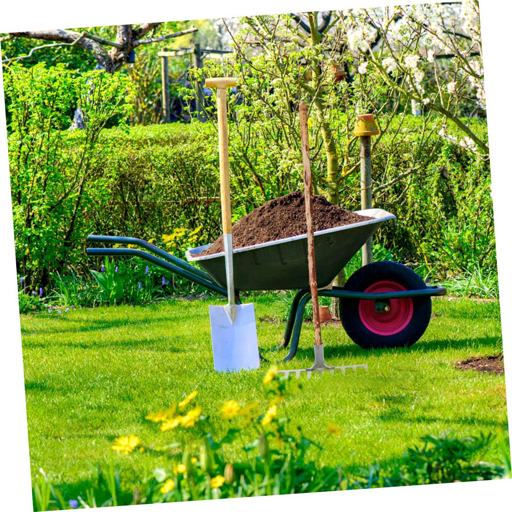 TOYANDONA Robuster Laubbesen aus Eisen mit 9 Zinken Silberfarbener Grasrechen für Garten und Rasen zum Reinigen von Blättern und Gartengerät für Familien