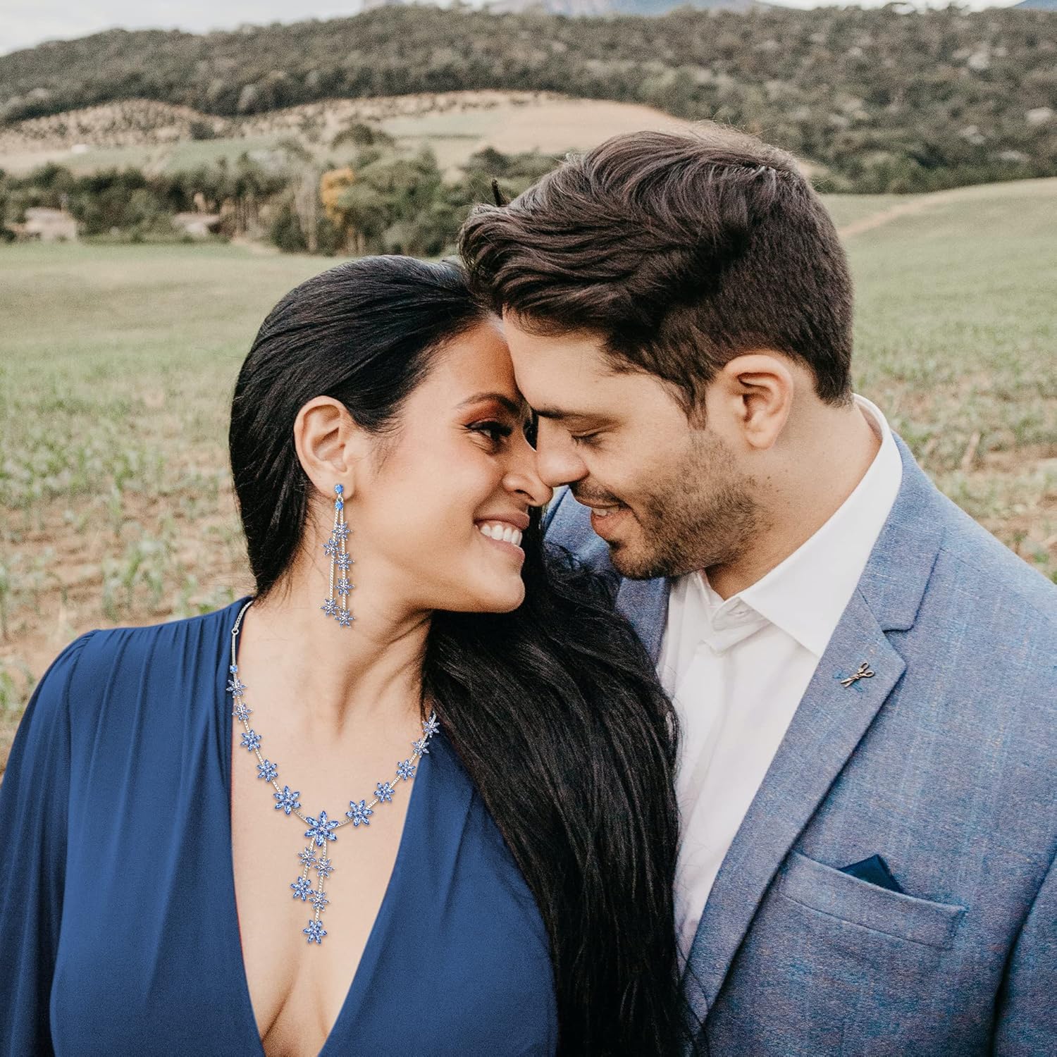 Crysdue Flower Jewelry Set for Women Bridal Bridesmaid, Sparkling Marquise Rhinestone Crystal Cluster Y-Necklace Drop Snowflake Dangle Earrings Set for Wedding Prom Party Cocktail - Image 2