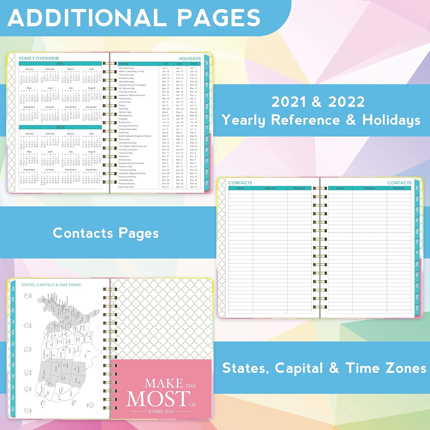 2021 Planner - Weekly & Monthly Planner with Tabs, Jan 2021 - Dec 2021, 8.4" x 6.3", Flexible Hardcover, Strong Binding, Thick Paper, Elastic Closure, Back Pocket, Inspirational Quotes Exclusive