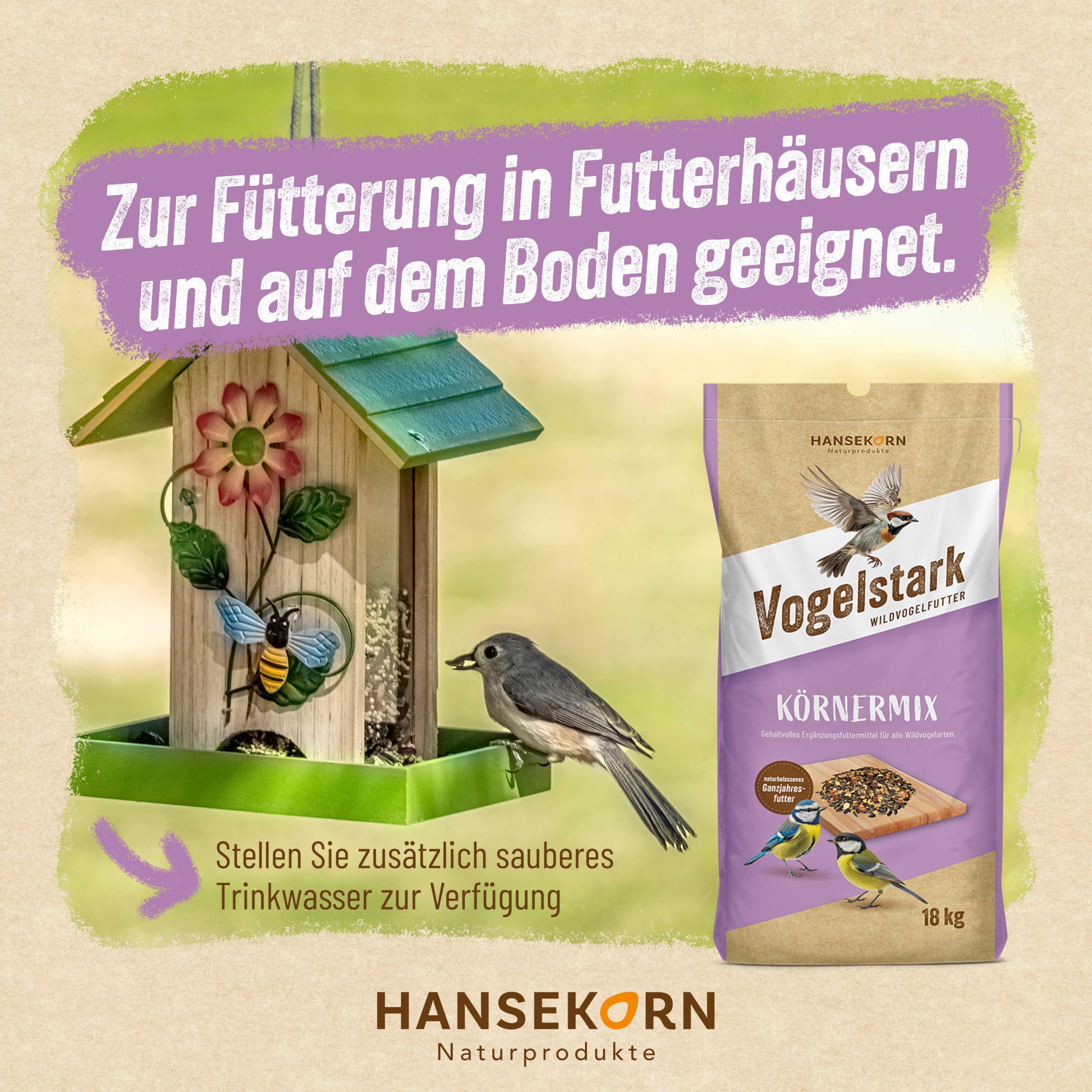 Vogelstark 18 kg Vogelfutter Körnermix Wildvögel ganzjährig mit Sonnenblumen