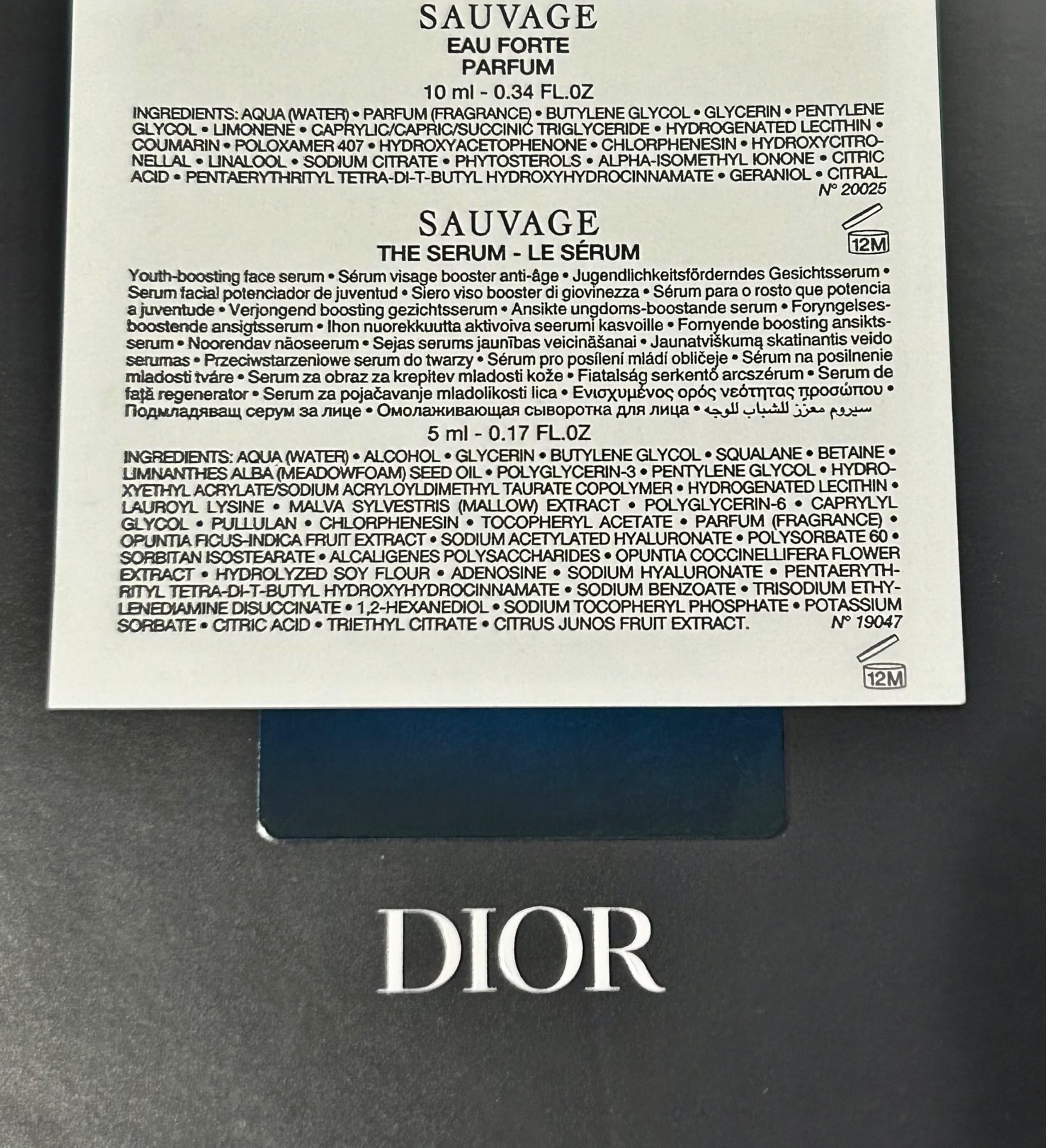 Dior SAUVAGE EAU FORTE Parfum MEN MINI Sample Perfume and Serum Gift set