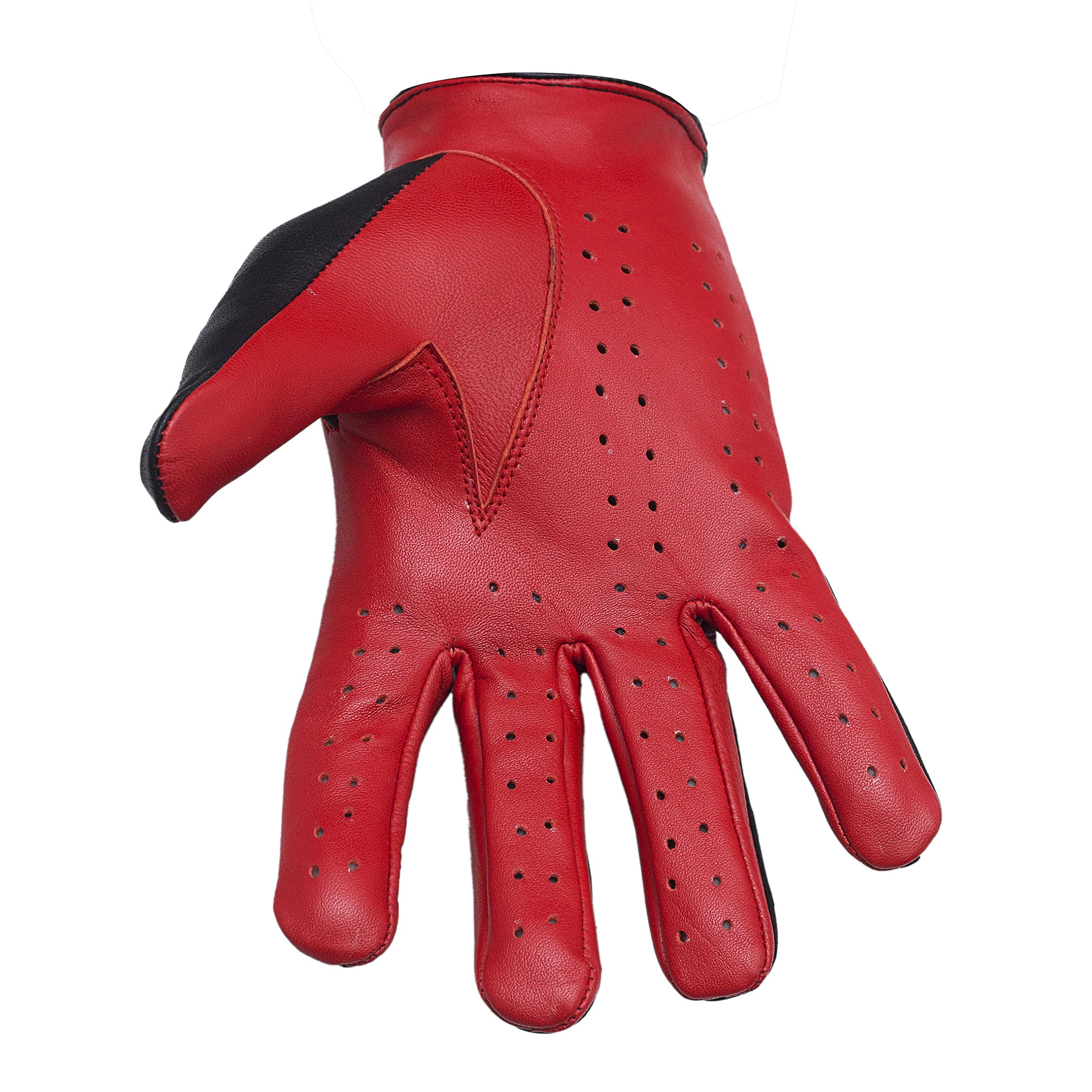 Multicoloured Genuine Leather Driving Biking Unlined Gloves for Men (Red & Black, Large)