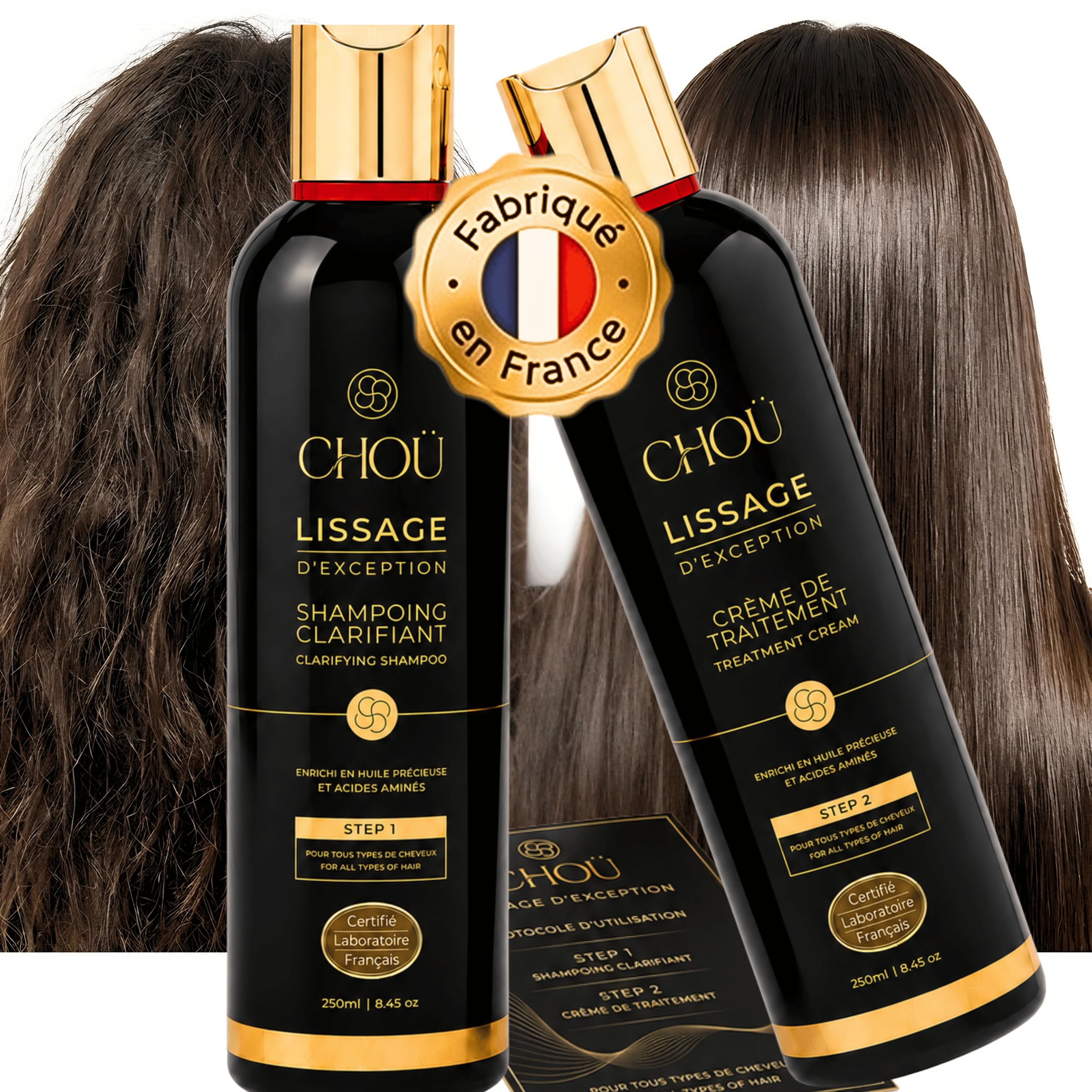 Lissage brésilien keratine premium - Kit professionnel 250ml Sans Formol- 3 à 4 applications-Convient femmes enceintes et enfants-Fabriqué en France