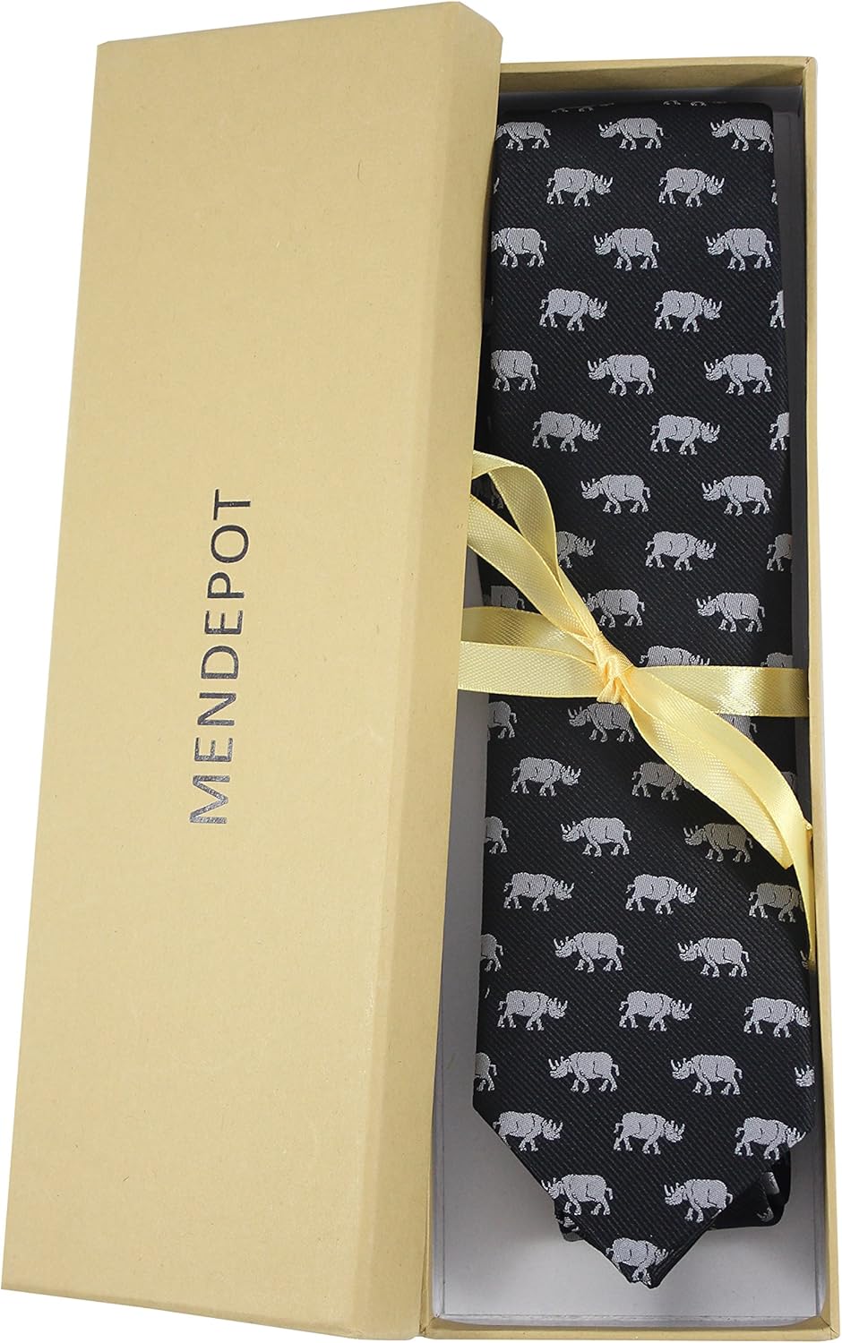 Rhinoceros Necktie With Box Microfiber Jacquard Rhino Pattern Men Wedding Suit Accessory Gift Tie
