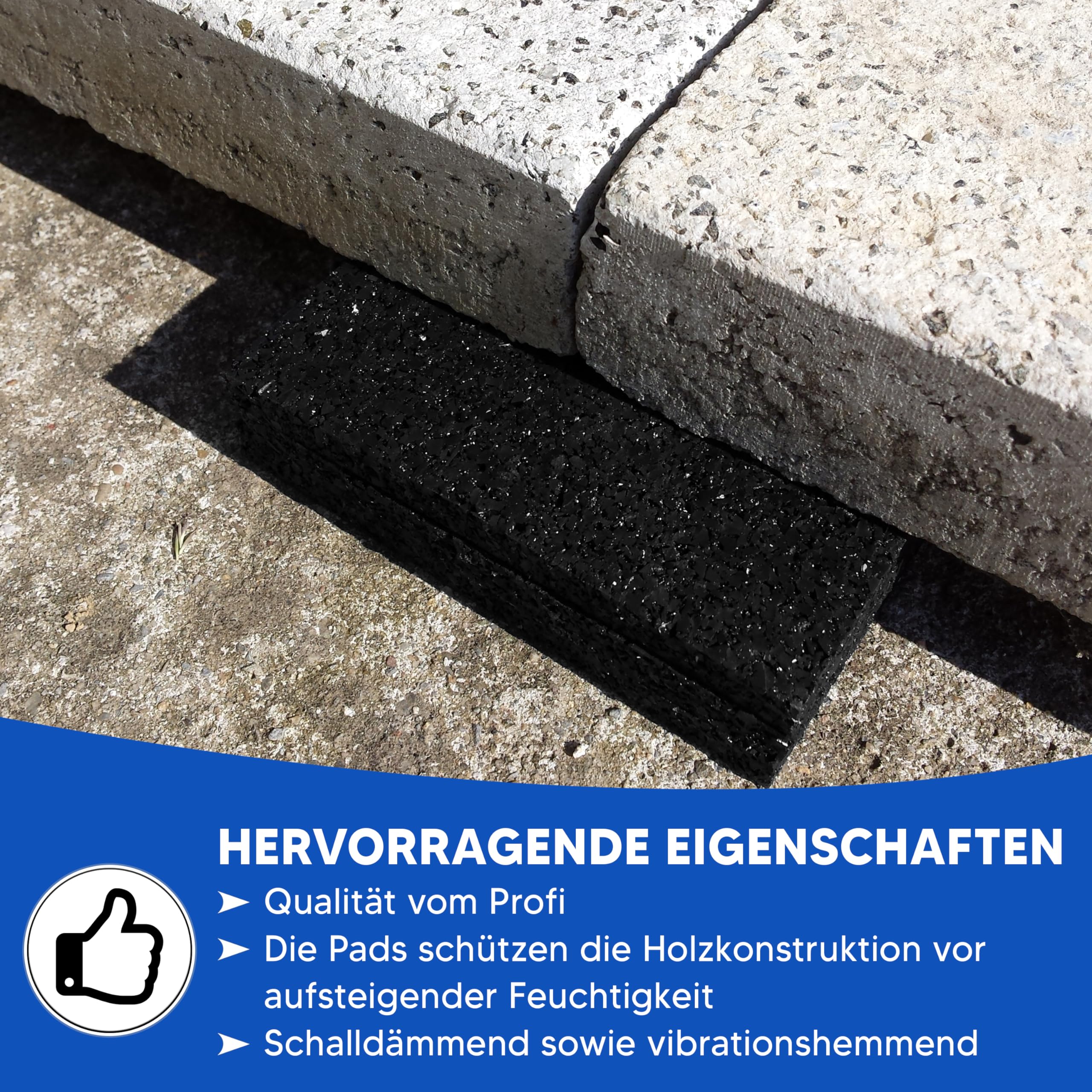 Gummimattenprofi 20 mm x 90 mm x 90 mm 100 Stück Terrassenpads Gummiunterlage Bautenschutzmatte | Gummigranulatmatte für Oberflächenschutz | Unterkonstruktion WPC, Fliesen, Dielen