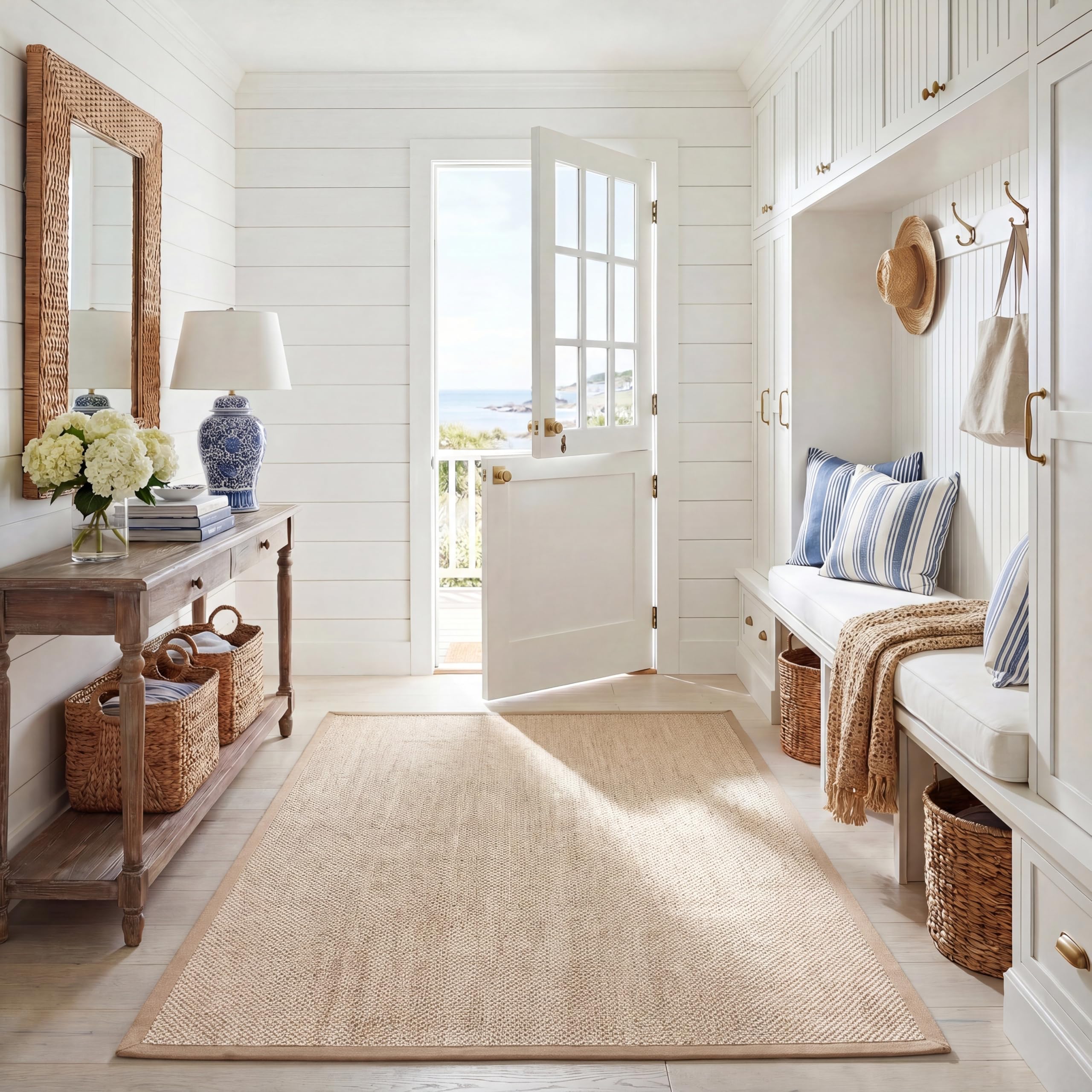SAFAVIEH Natural Fiber Area Rug 6x9 Textured, Marble & Linen NF143B