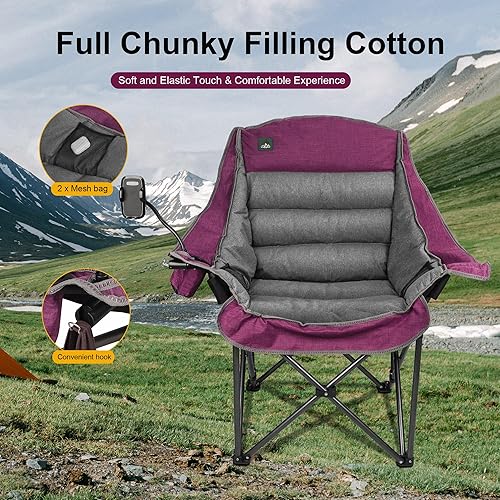 Miniatura 7 de Northroad Silla de campamento acolchada XL de gran tamaño con soporte para teléfono celular, silla de campamento grande, silla de césped plegable