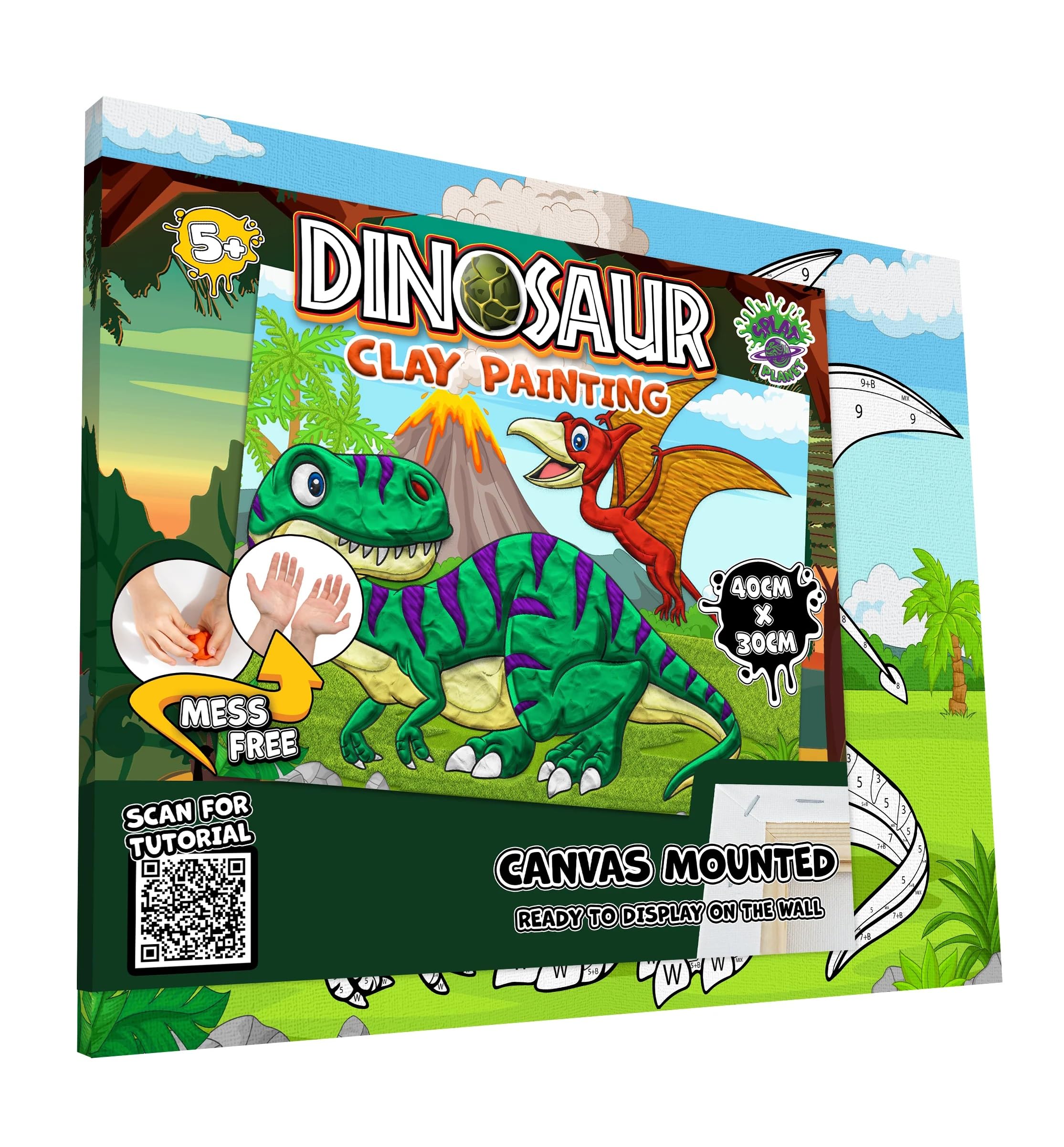 Mess-Free Dinasour Clay Painting Kit, Air Dry Clay Modelling Kit, Sensory 3D Canvas Fun Arts and Crafts Kit for Kids, Pre-Framed 40x30cm with Tools & Idea Guide, Fun, Hands-On Gift for Creativity — image 1