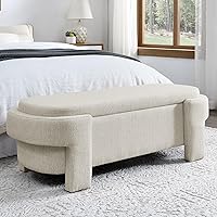 Vista 1 de LKTART Banco otomano tapizado de tela de lino con gran espacio de almacenamiento, banco de almacenamiento para sala de estar, entrada, color beige