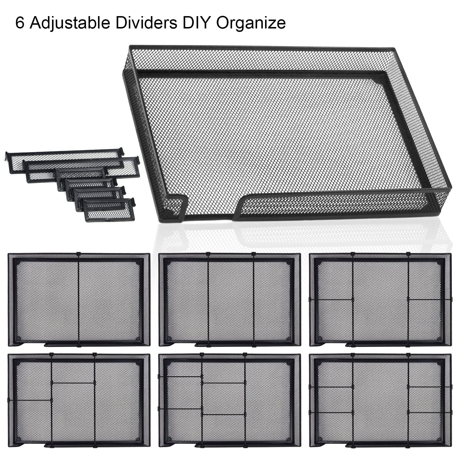 HurLuksi Desk Drawer Organiser Tray, Mesh Desks Organisers Tidy, Office Desk Accessories with 6 Adjustable Compartments - Image 2