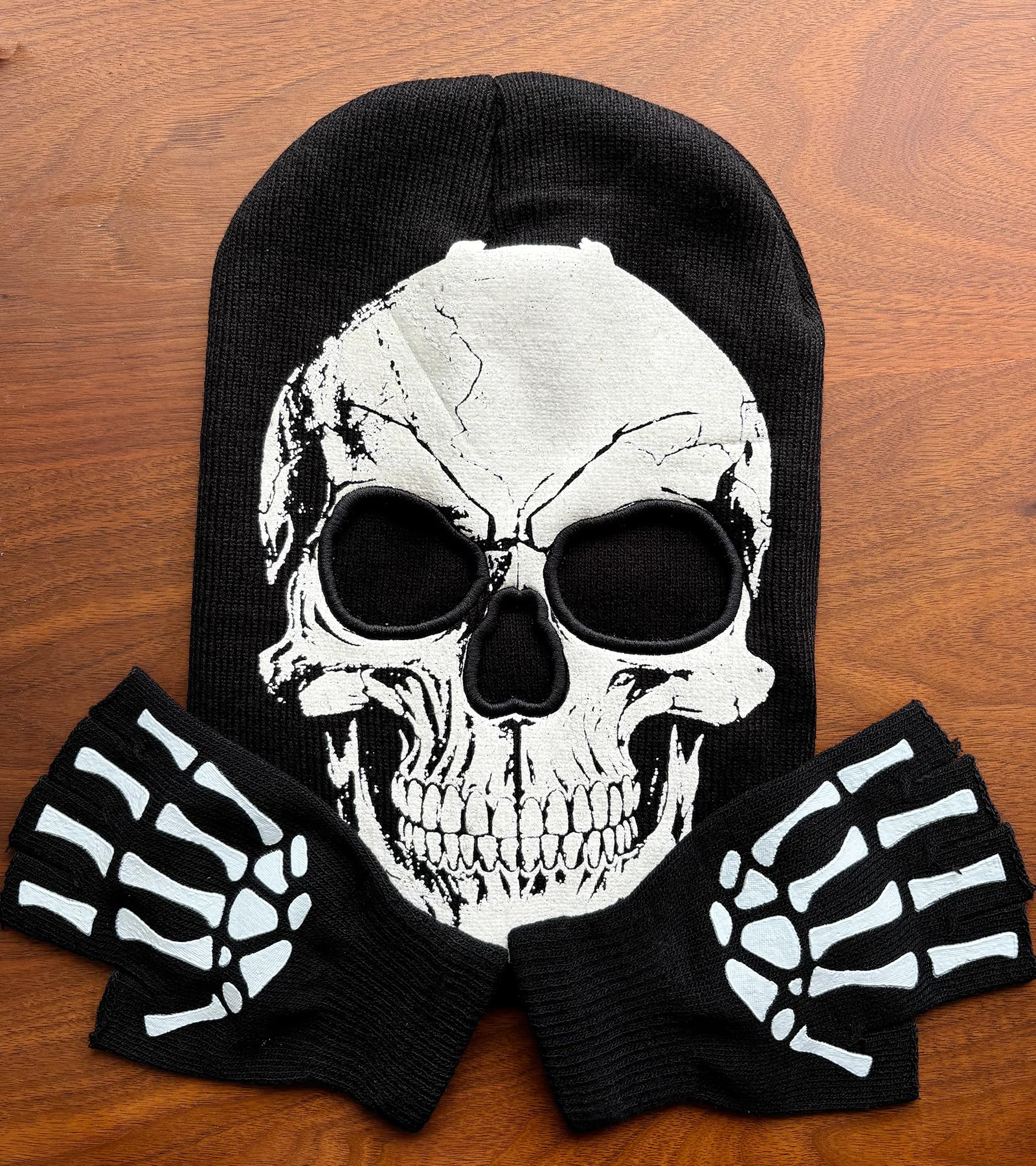 BOMJJOR Skeleton Face Mask Knit Beanie with Eye Holes Halloween