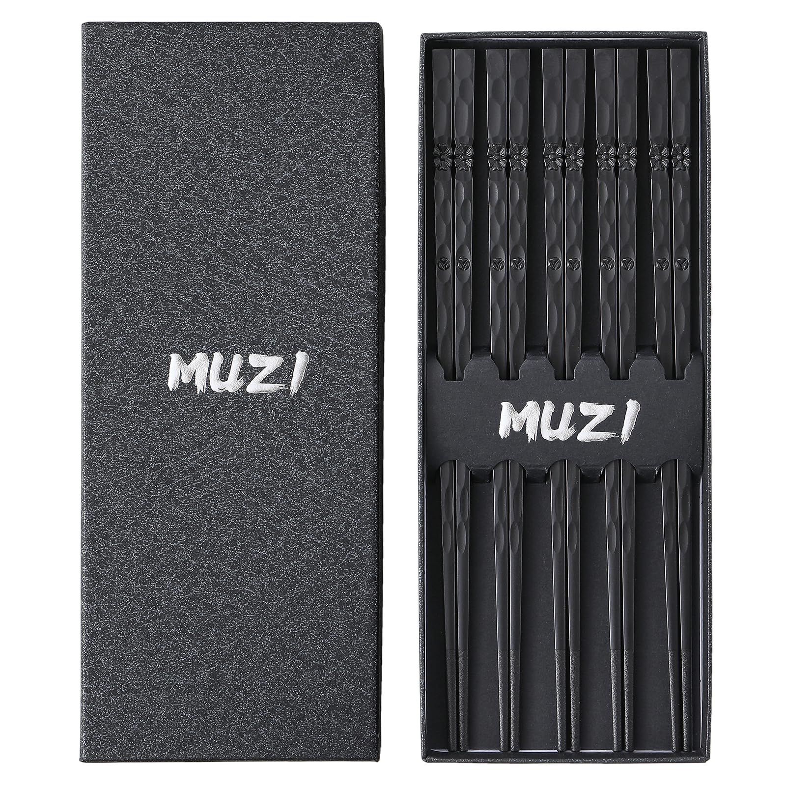 Sbirdbao 5 Pairs Reusable Fiberglass Chopsticks Dishwasher Safe, Japanese Style Chop Sticks Gift Sets, 9.4 Inch/24cm Matte Non-Slip, Black